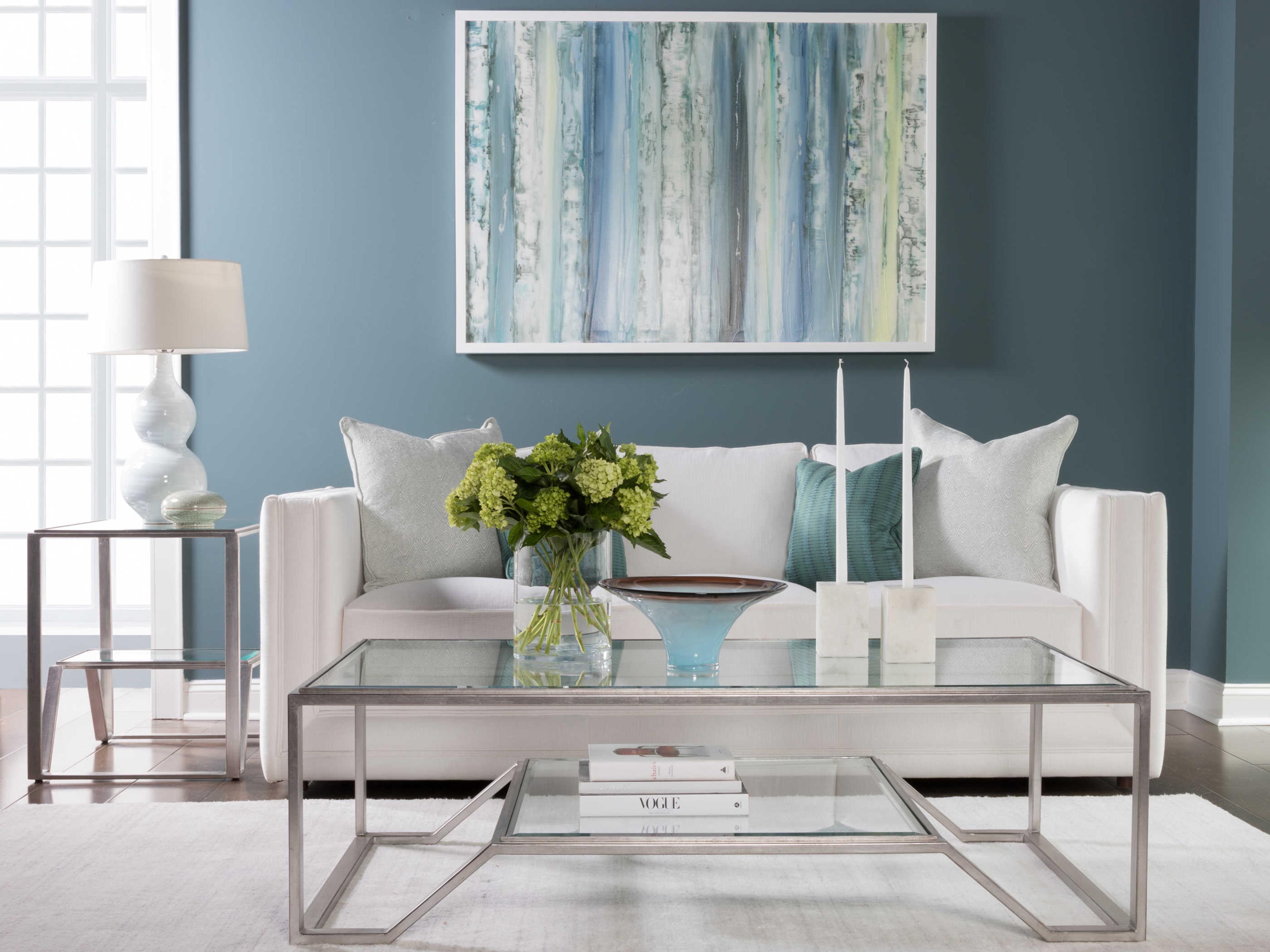 Artistica Metal Designs Byron Rectangular Glass Silver Leaf End Table