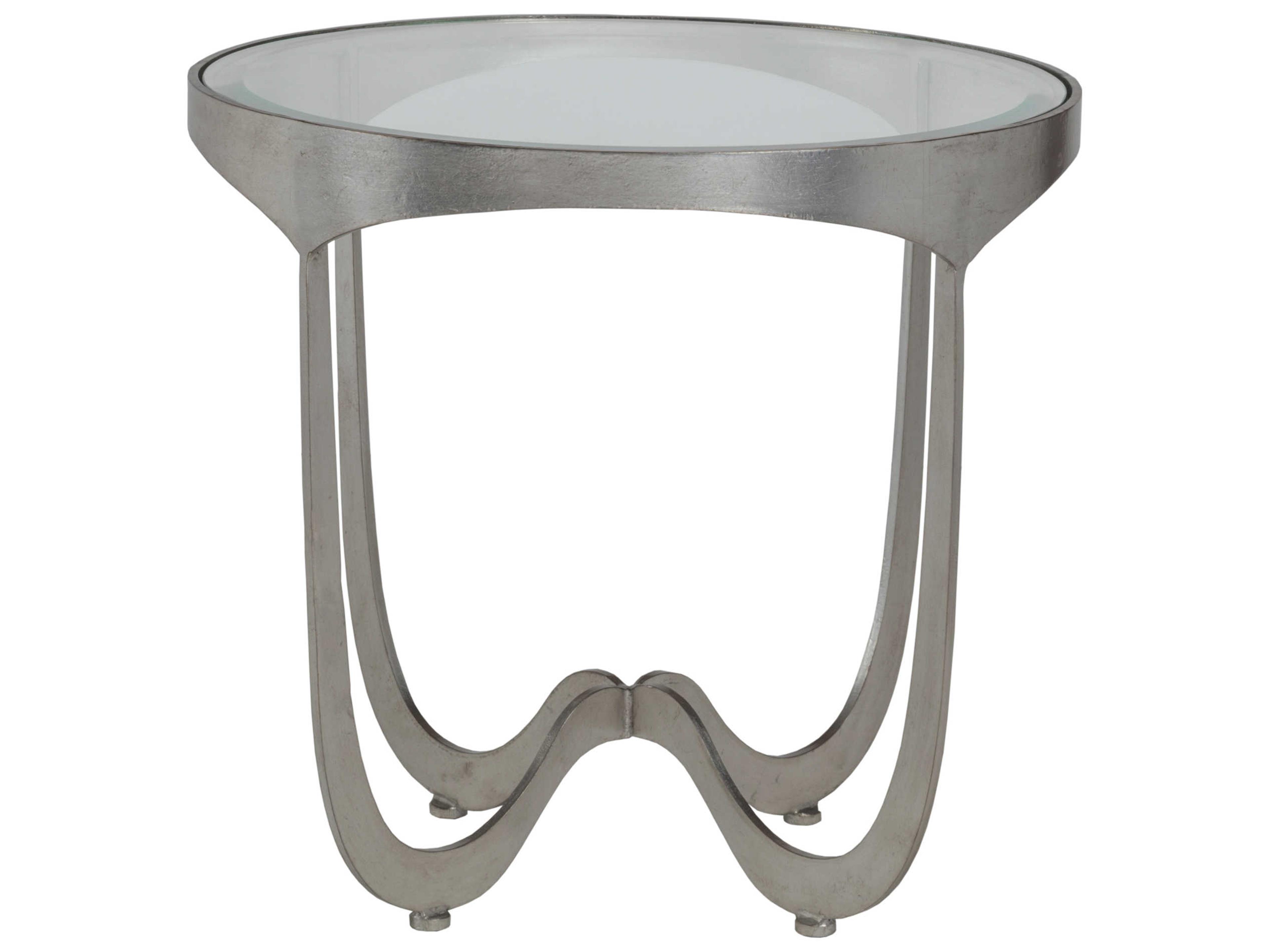 Artistica Metal Designs Sophie Round Glass Silver Leaf End Table
