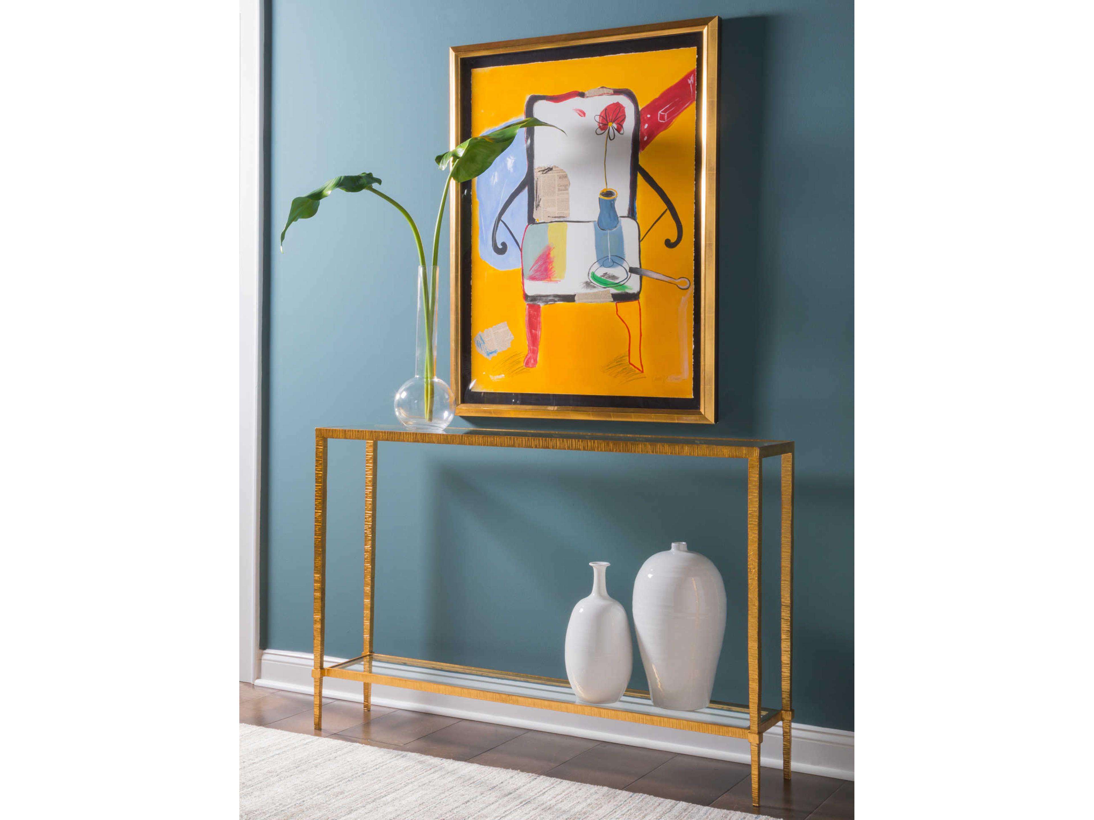 Artistica Metal Designs Claret Rectangular Glass Gold Leaf Console Table