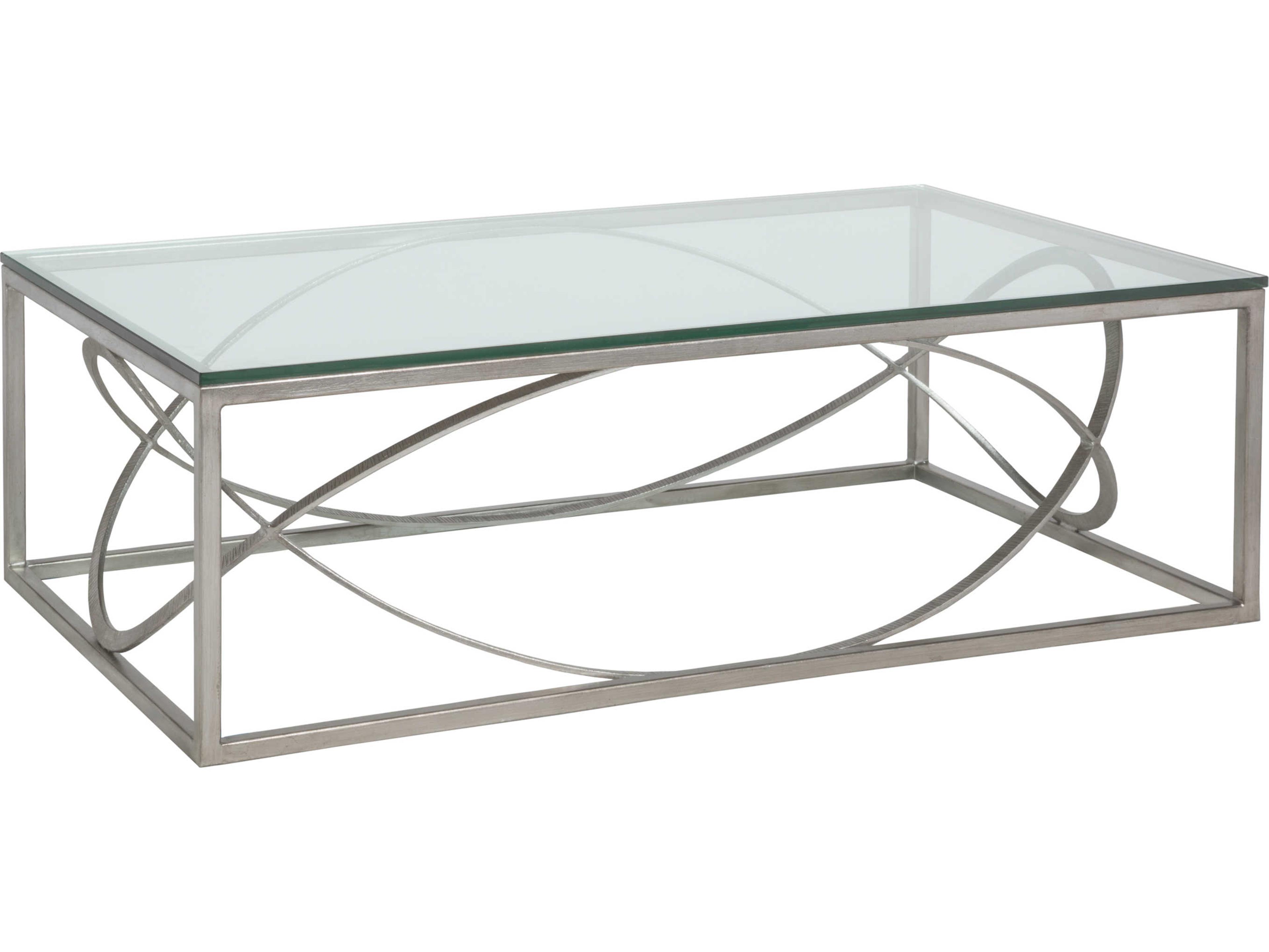 Metal Designs Ellipse Rectangular Glass Silver Leaf Cocktail Table