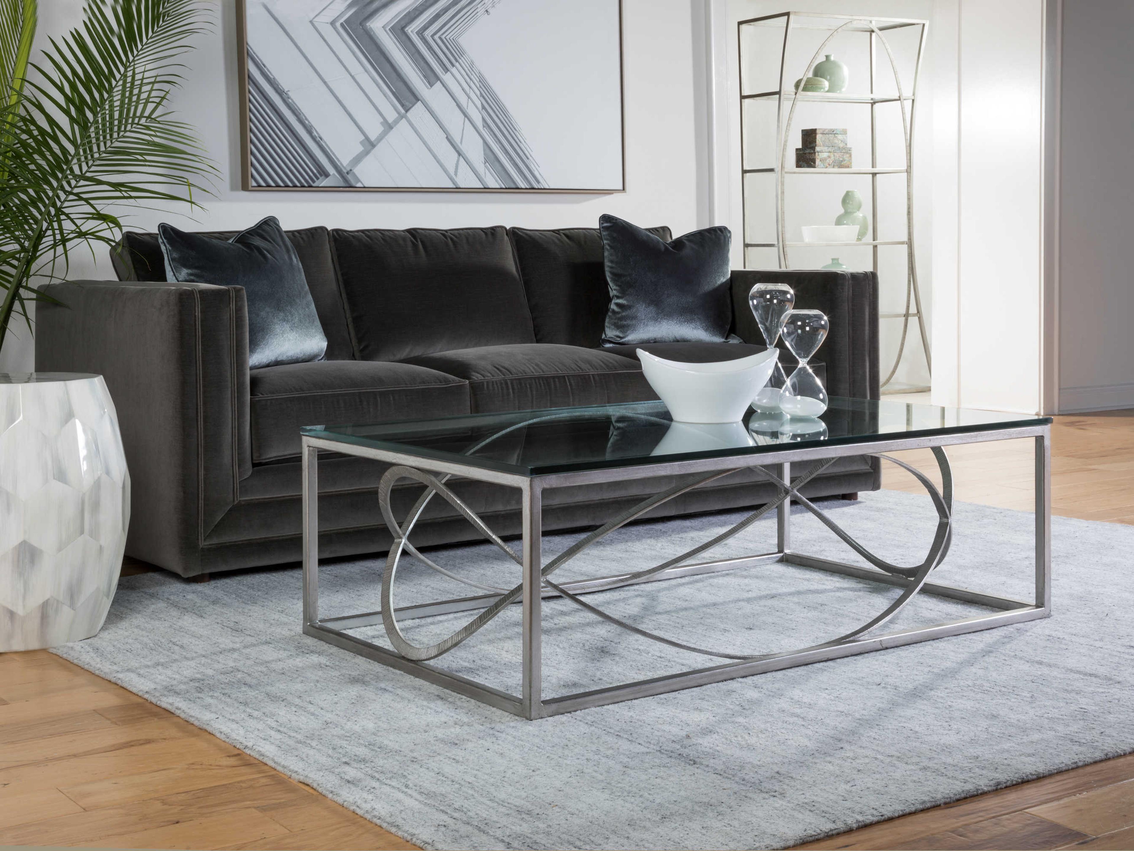 Artistica Metal Designs Ellipse Rectangular Glass Silver Leaf Cocktail Table