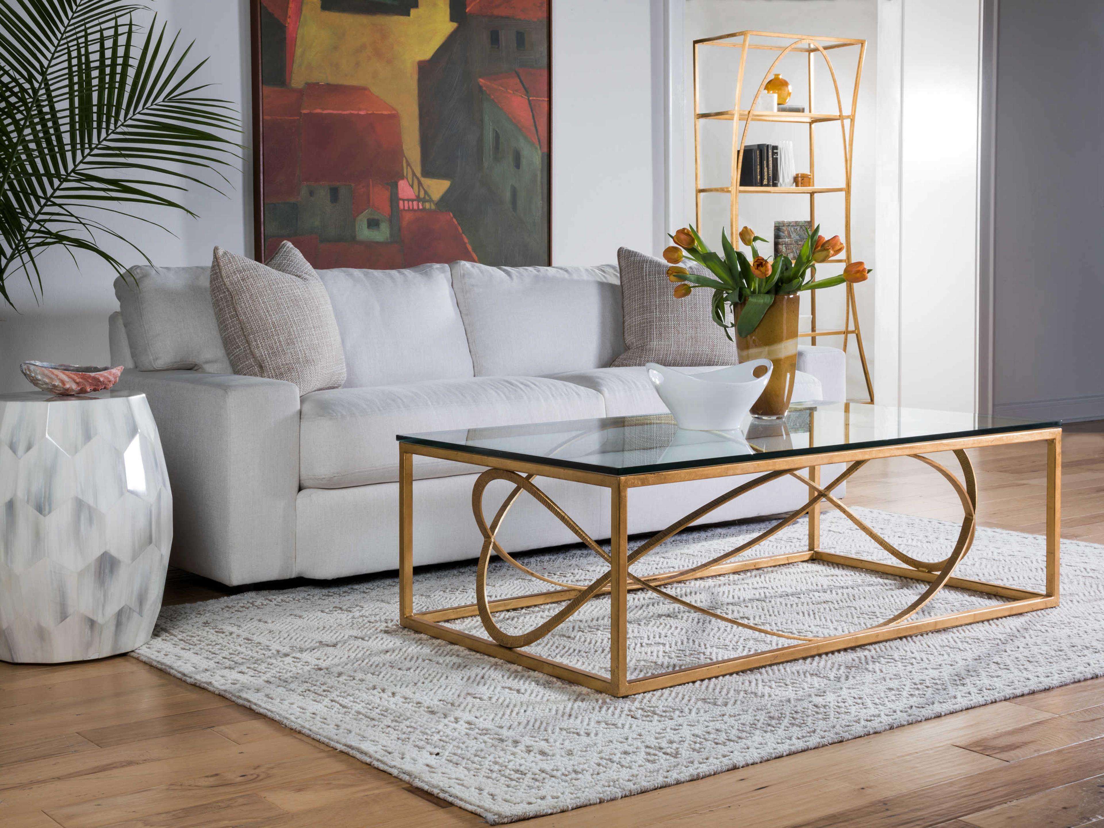 Artistica Metal Designs Ellipse Rectangular Glass Gold Leaf Cocktail Table