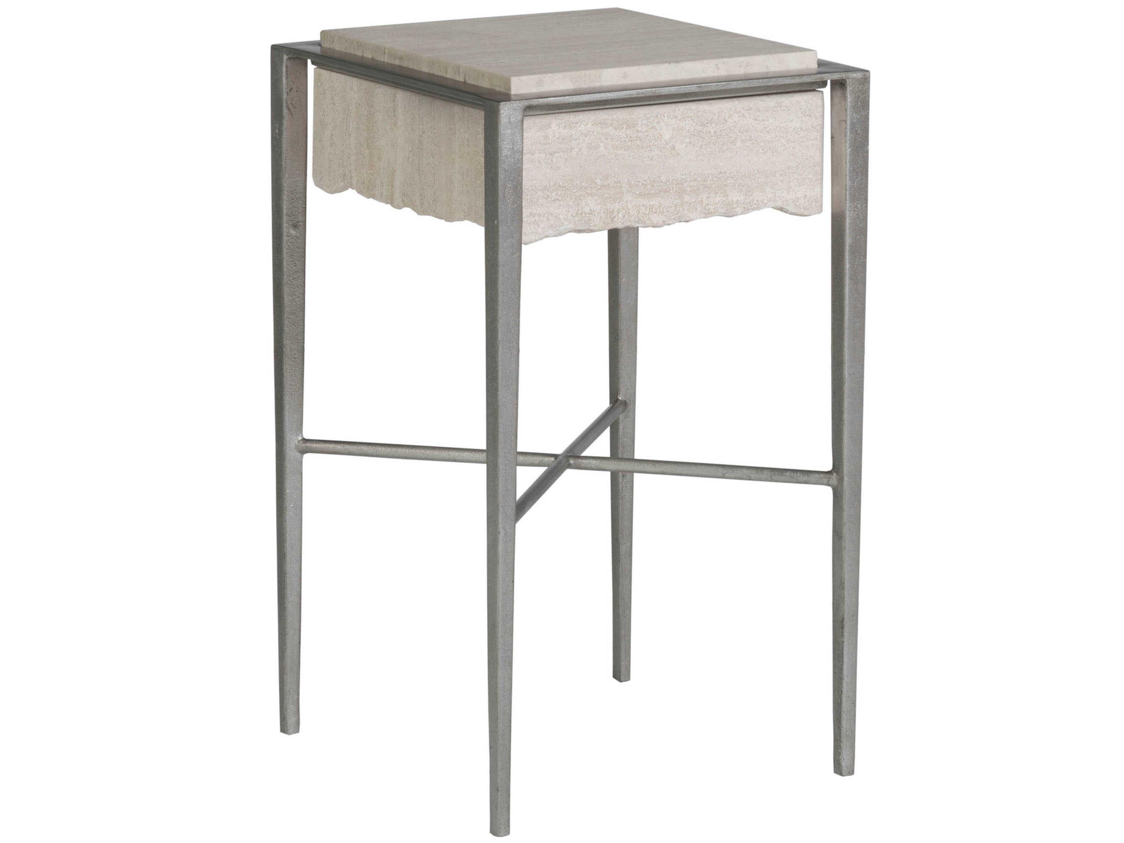 Signature Designs Everest Square Stone White Silver Leaf End Table