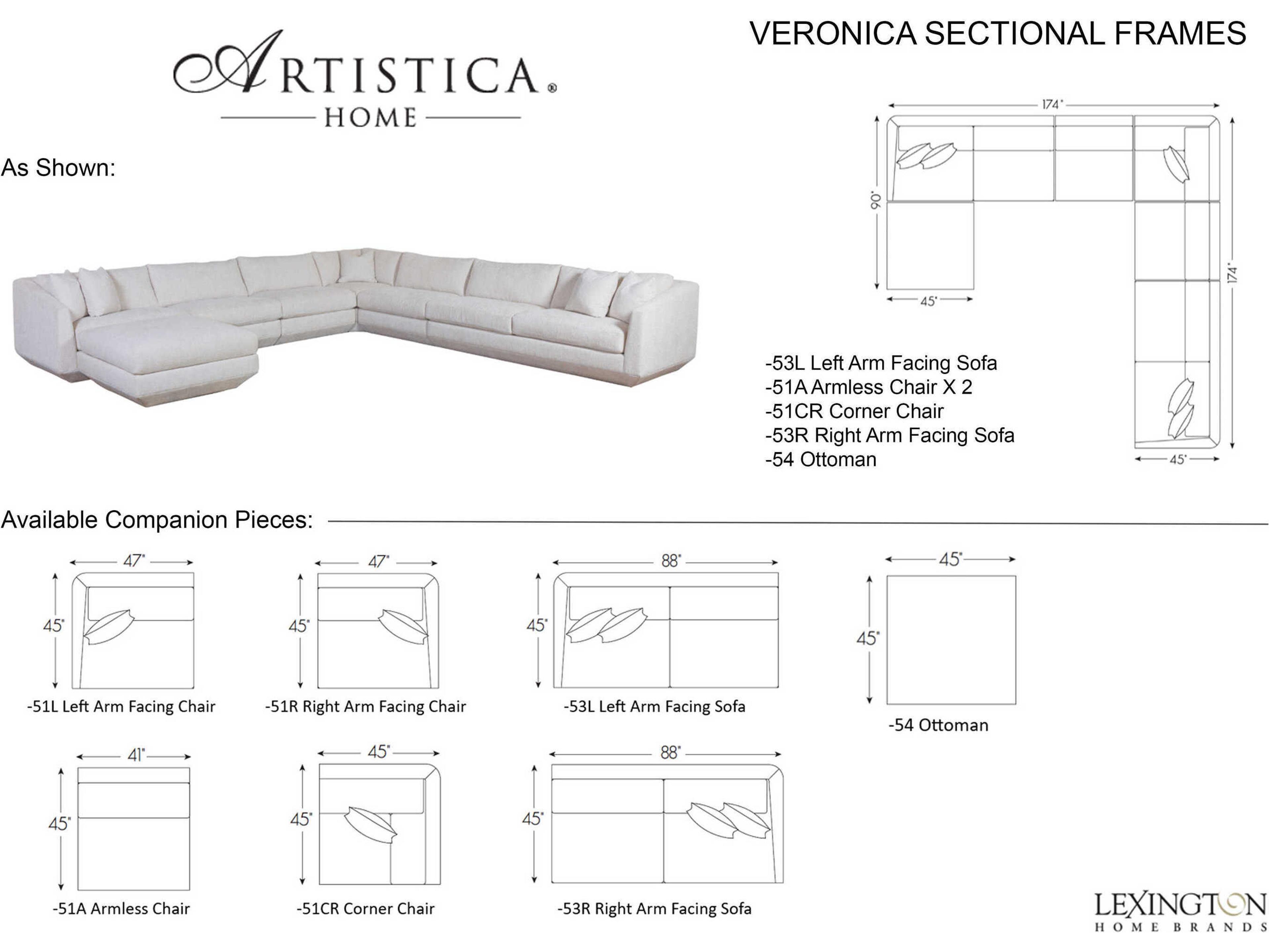 Artistica Upholstery Veronica White Upholstered Sectional Sofa