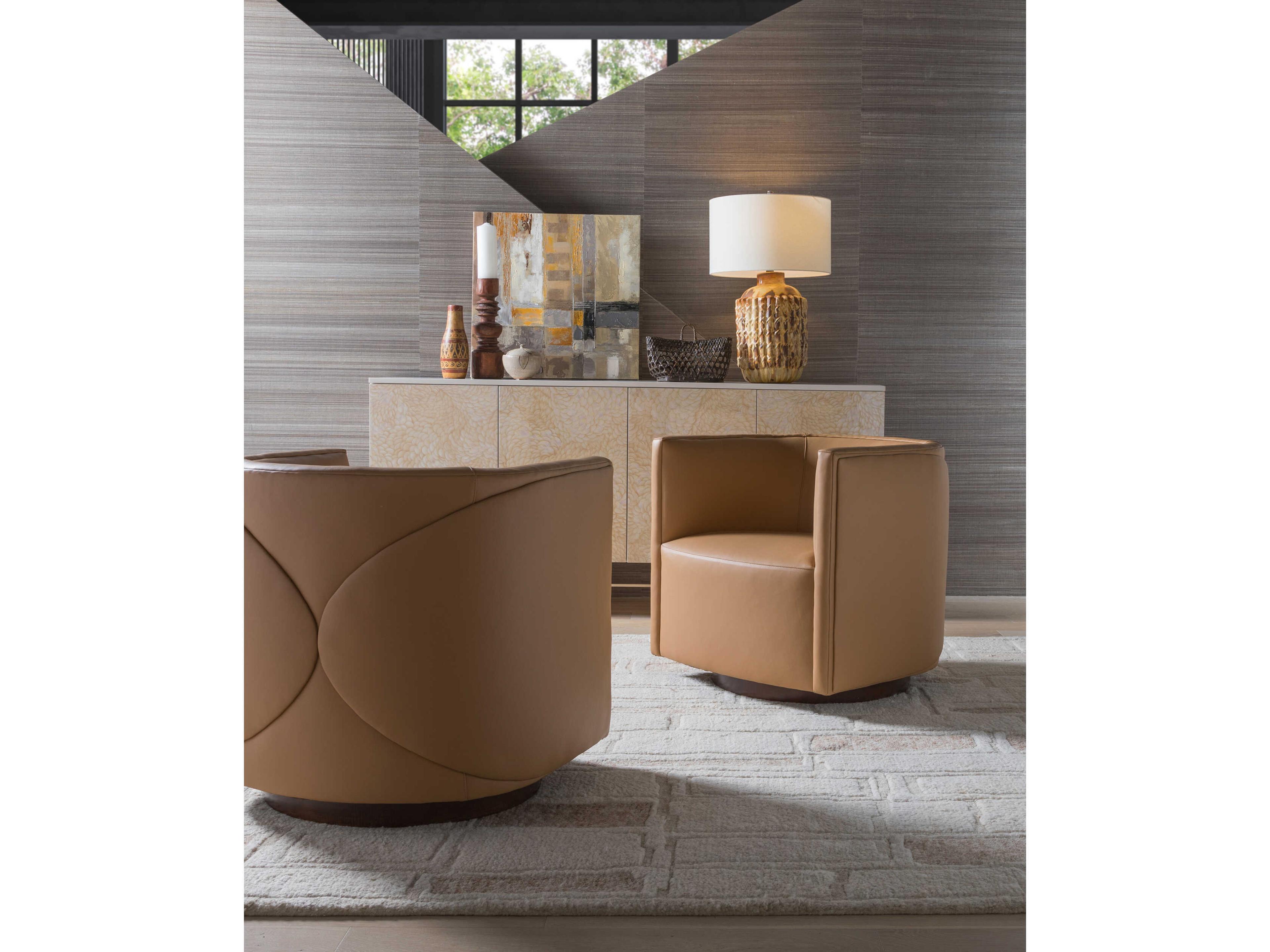 Artistica Upholstery Ingrid Swivel Brown Leather Accent Chair