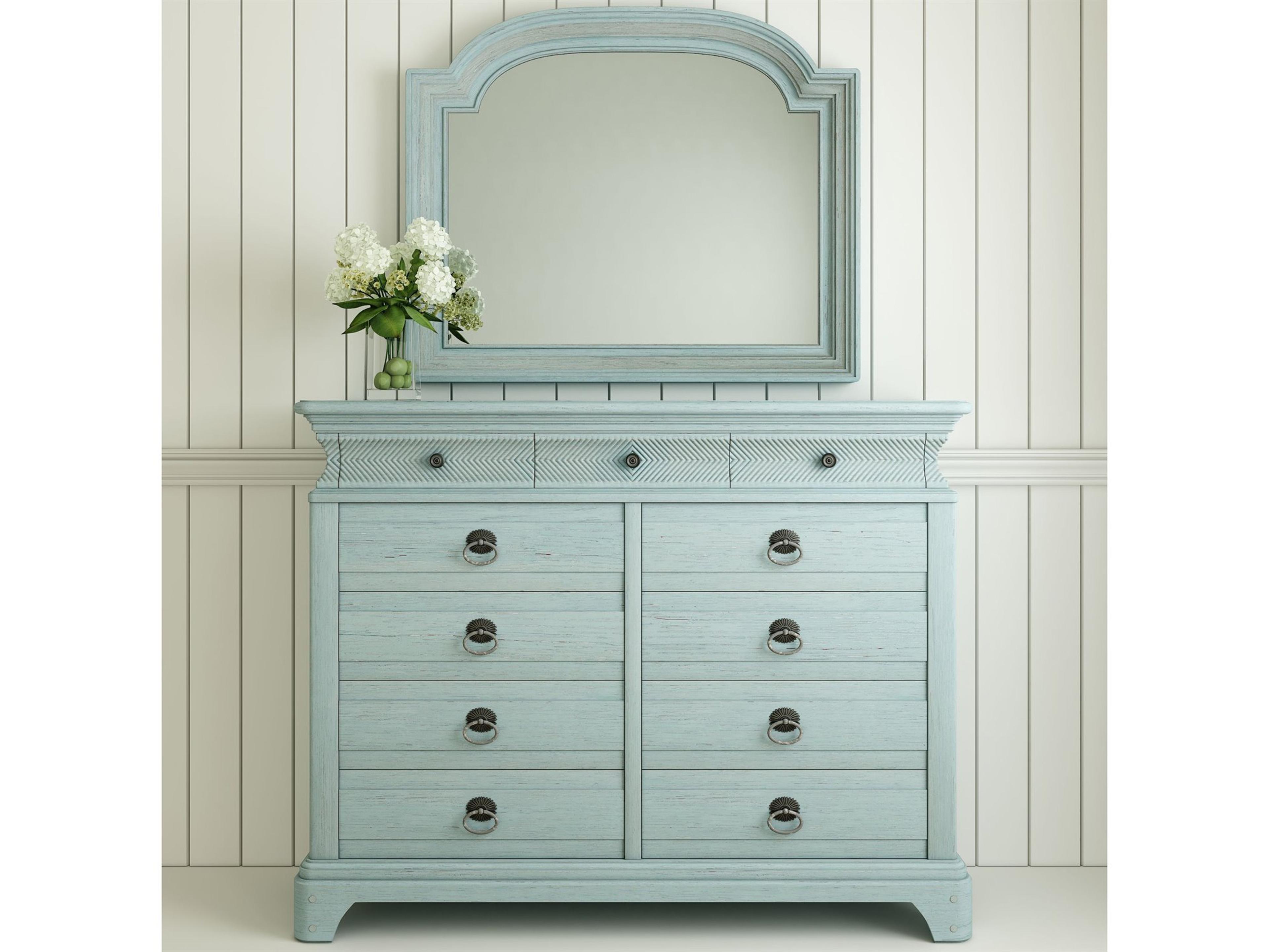 A.R.T Furniture Summer Creek Blue Oak Wood Dresser & Mirror Set