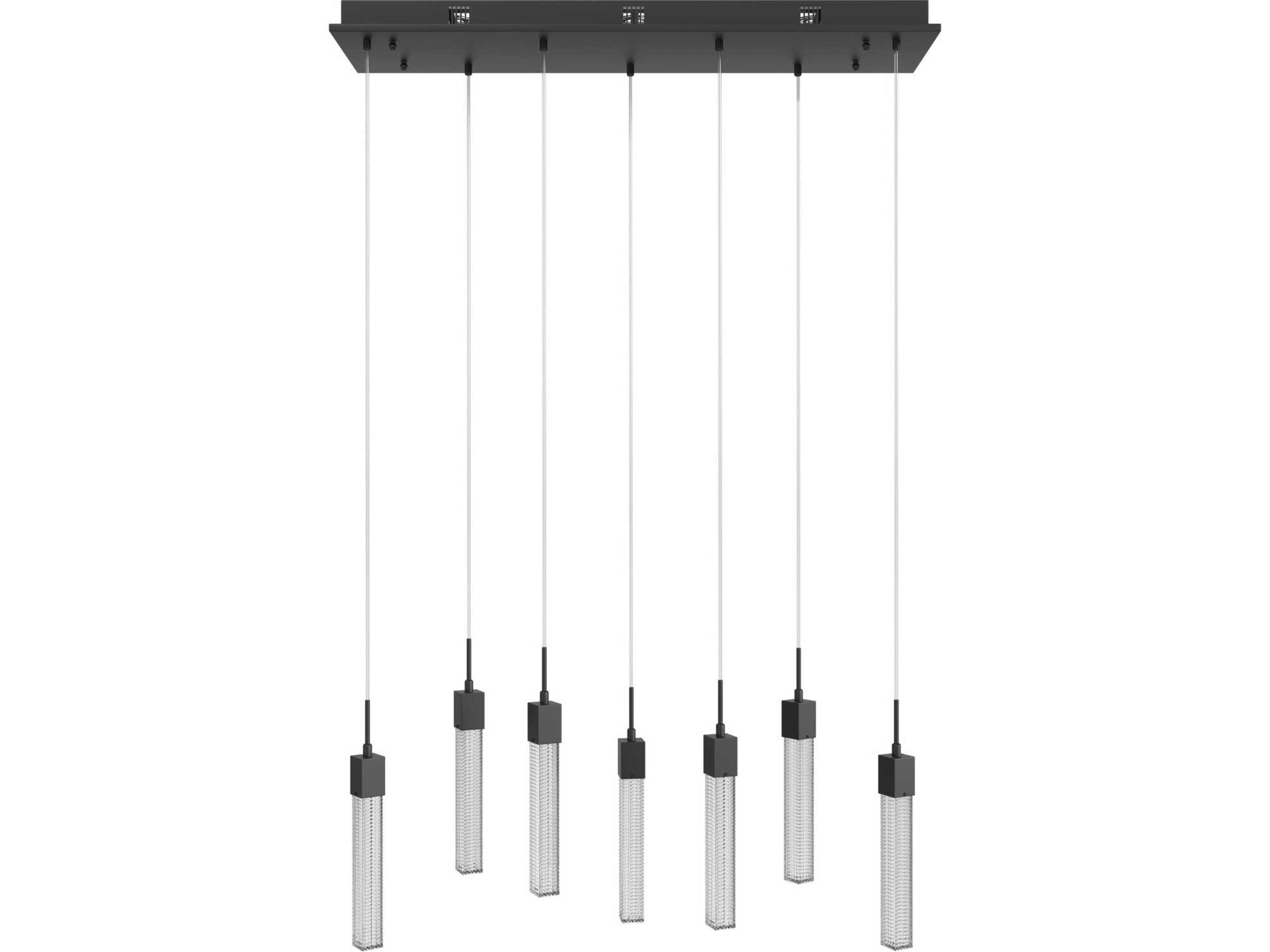 Boa 7 Light Linear Pendant Black Studded Glass