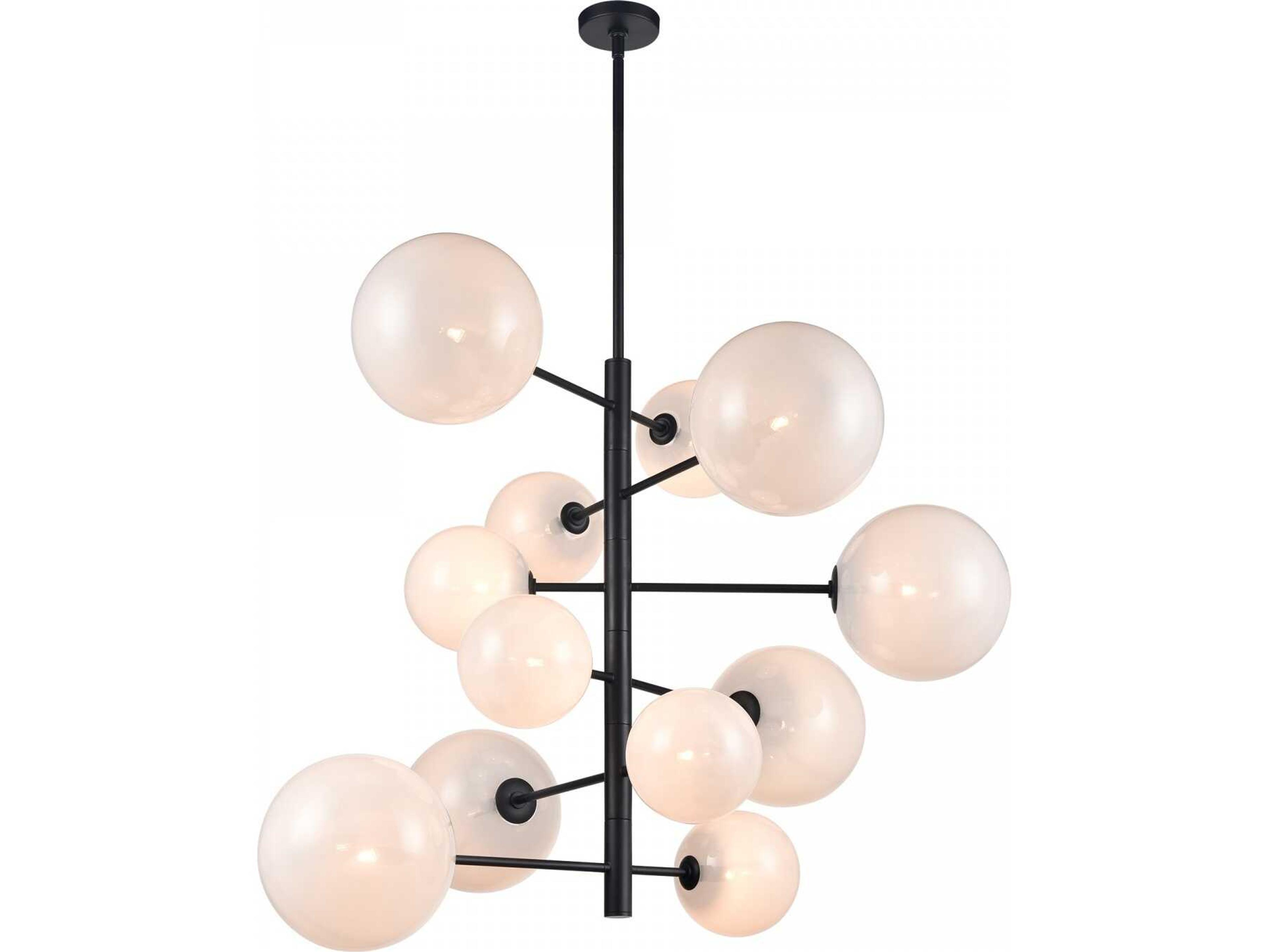 Delilah 12 Light Chandelier in Black with White Glass