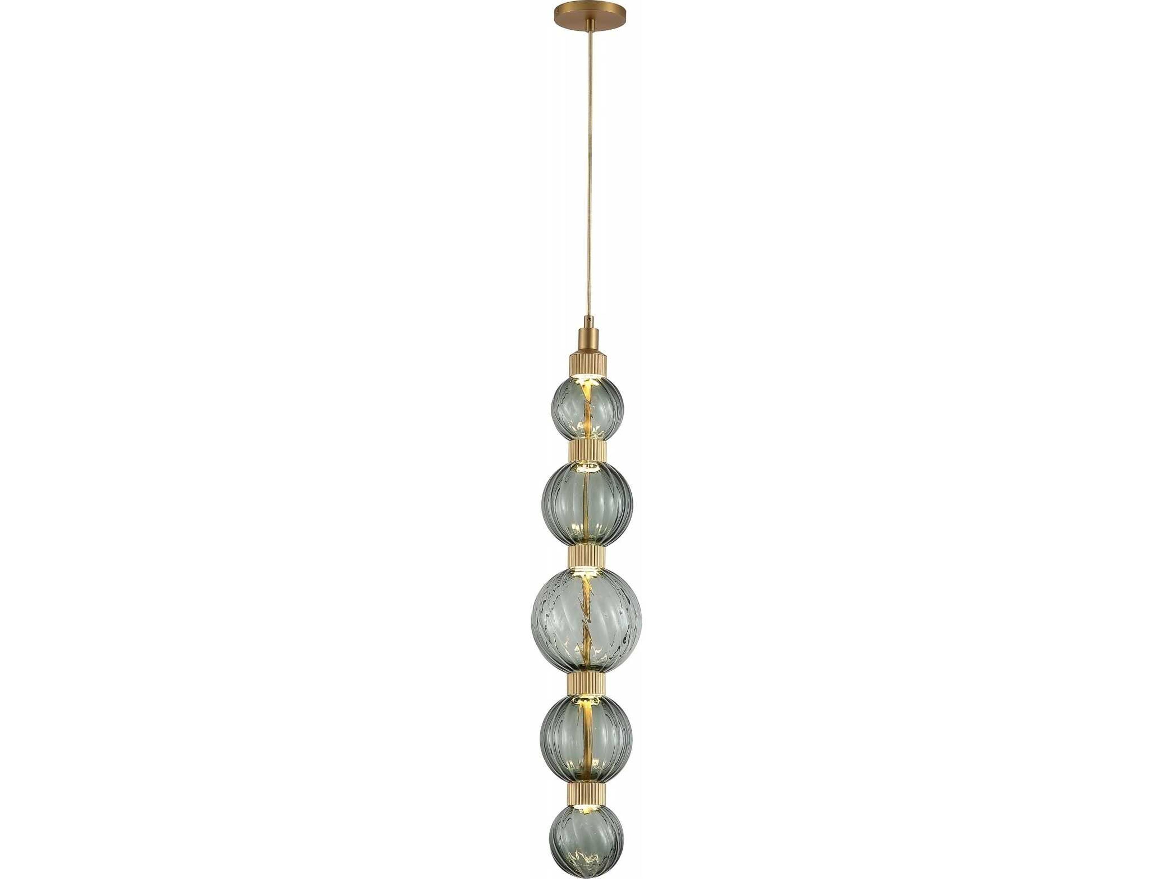 Zayna LED Pendant in Aged Brass and Green Glass