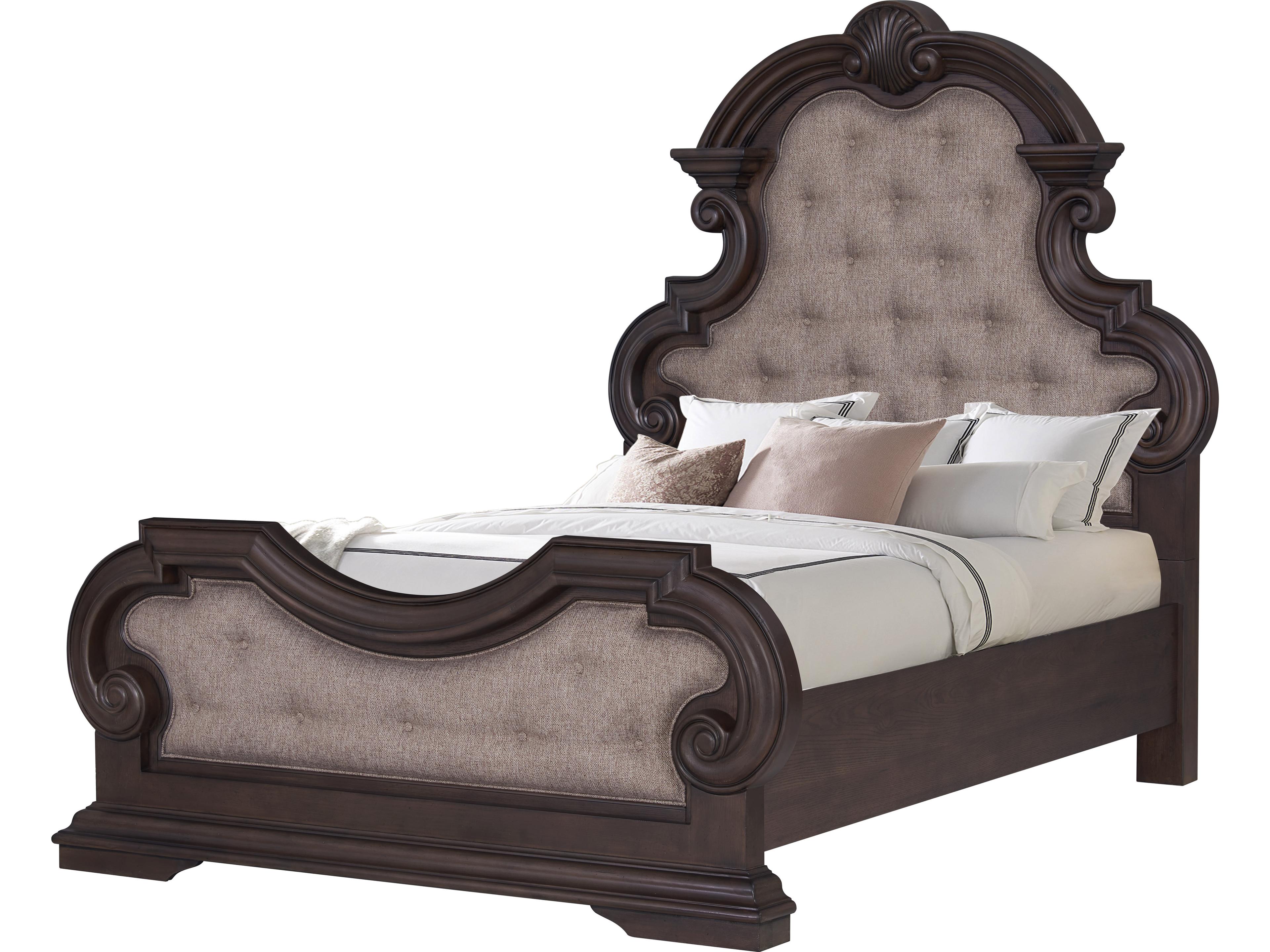 Distressed Oak Brown Hardwood Upholstered Queen Panel Bed