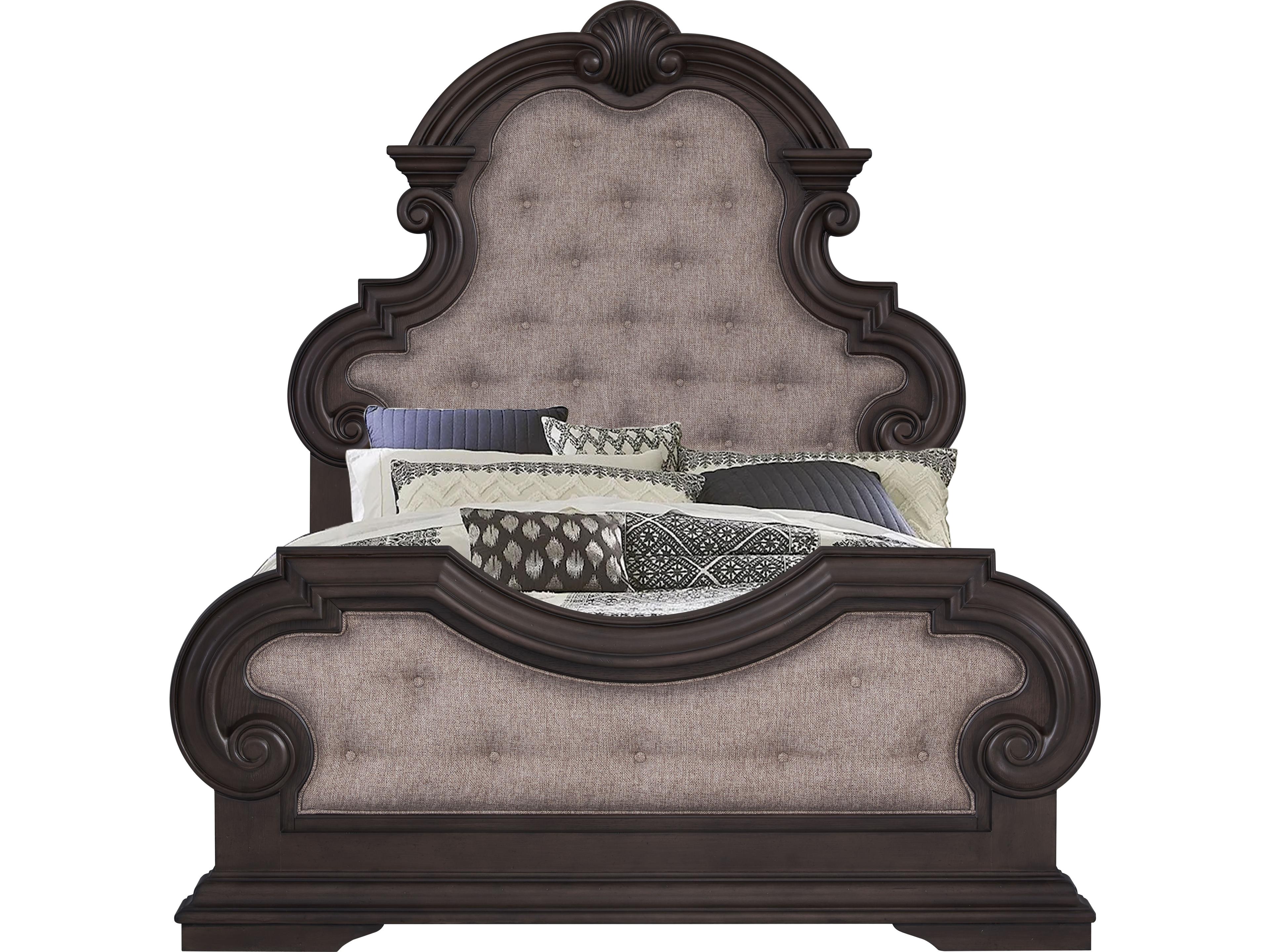 Avalon Furniture Distressed Oak Brown Hardwood Upholstered Queen Panel Bed