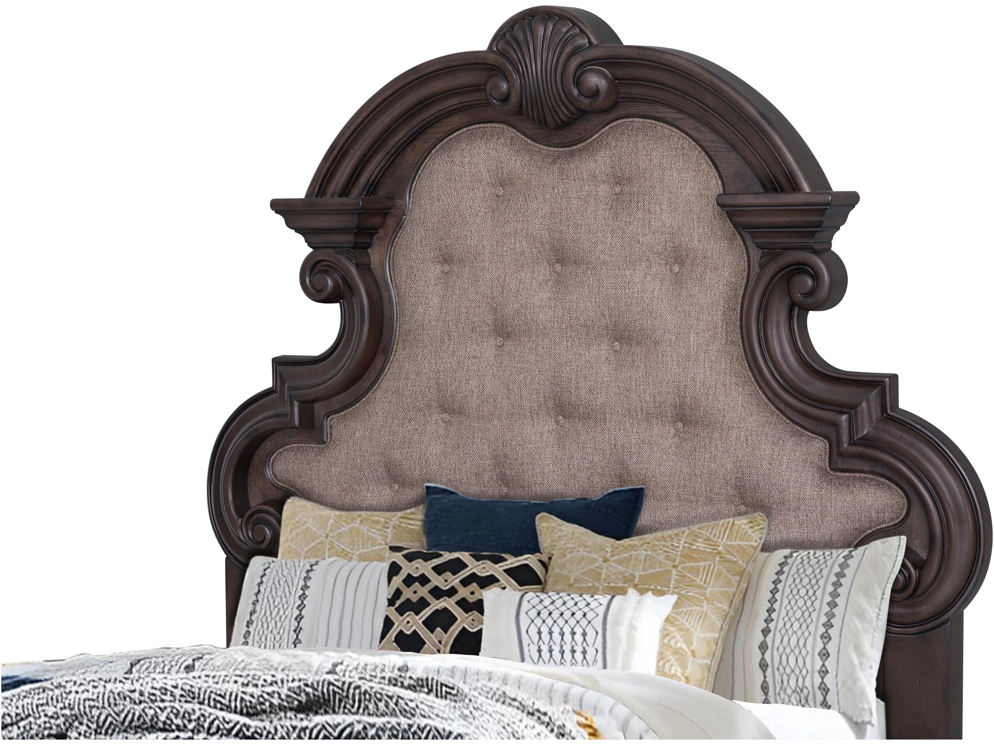 Avalon Furniture Distressed Oak Brown Hardwood Upholstered Queen Panel Bed