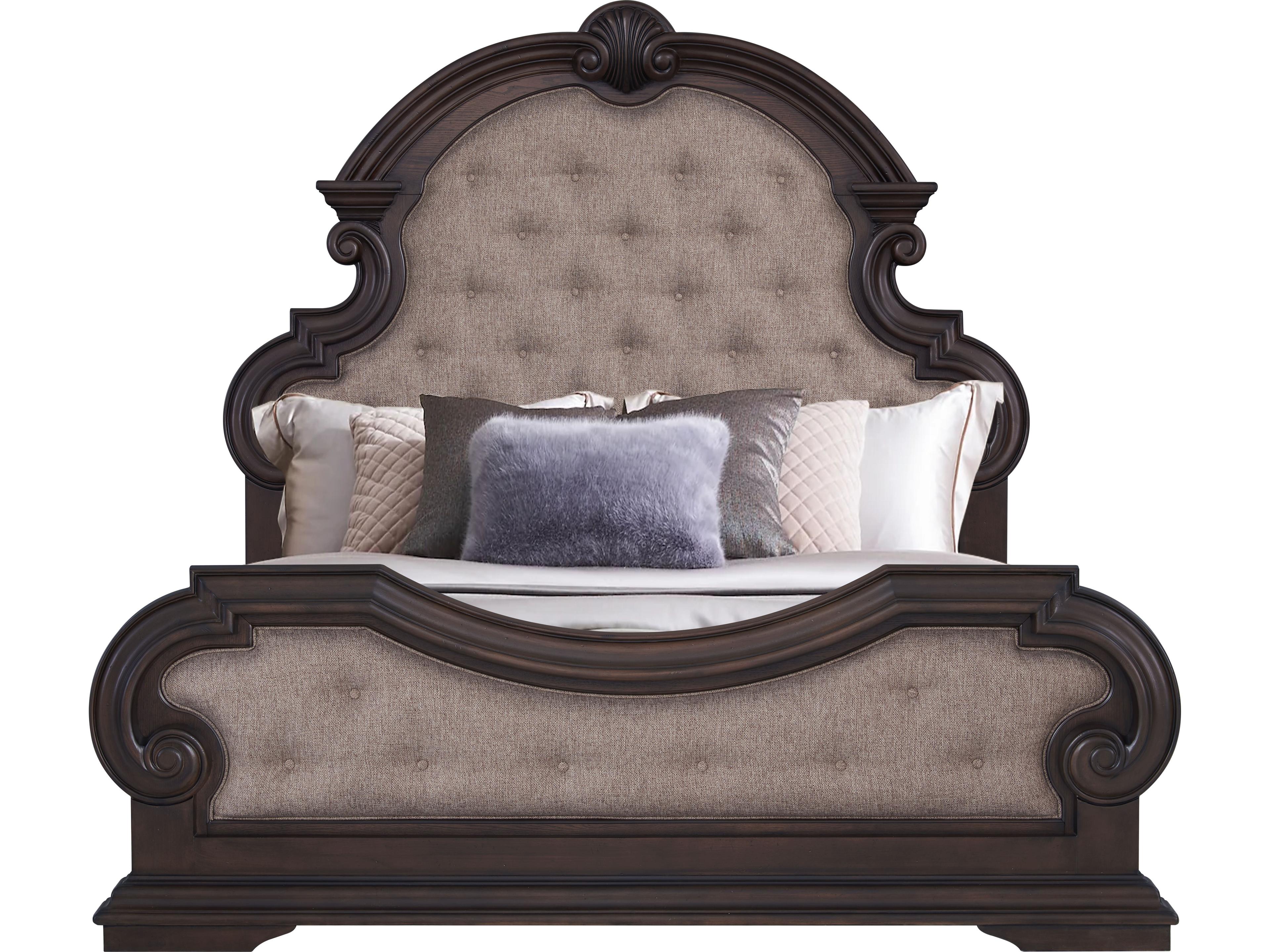 Avalon Furniture Distressed Oak Brown Hardwood Upholstered King Panel Bed