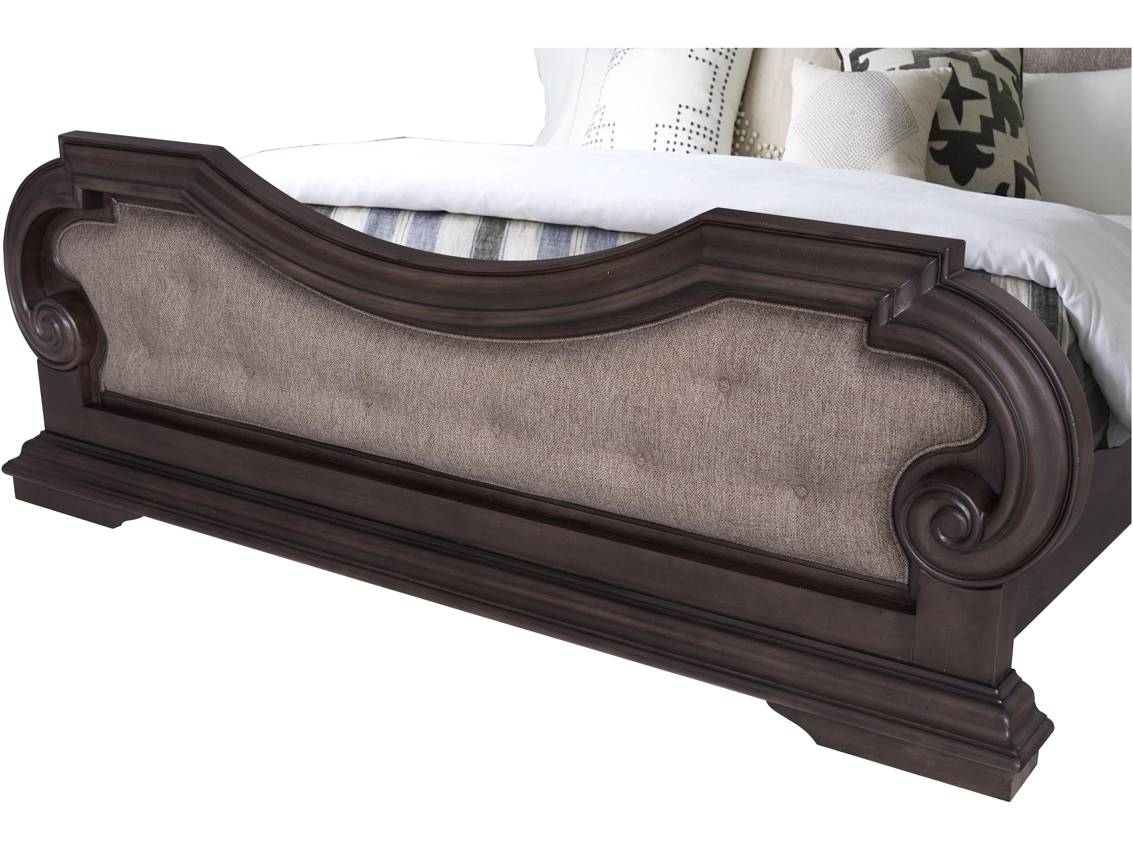 Avalon Furniture Distressed Oak Brown Hardwood Upholstered King Panel Bed