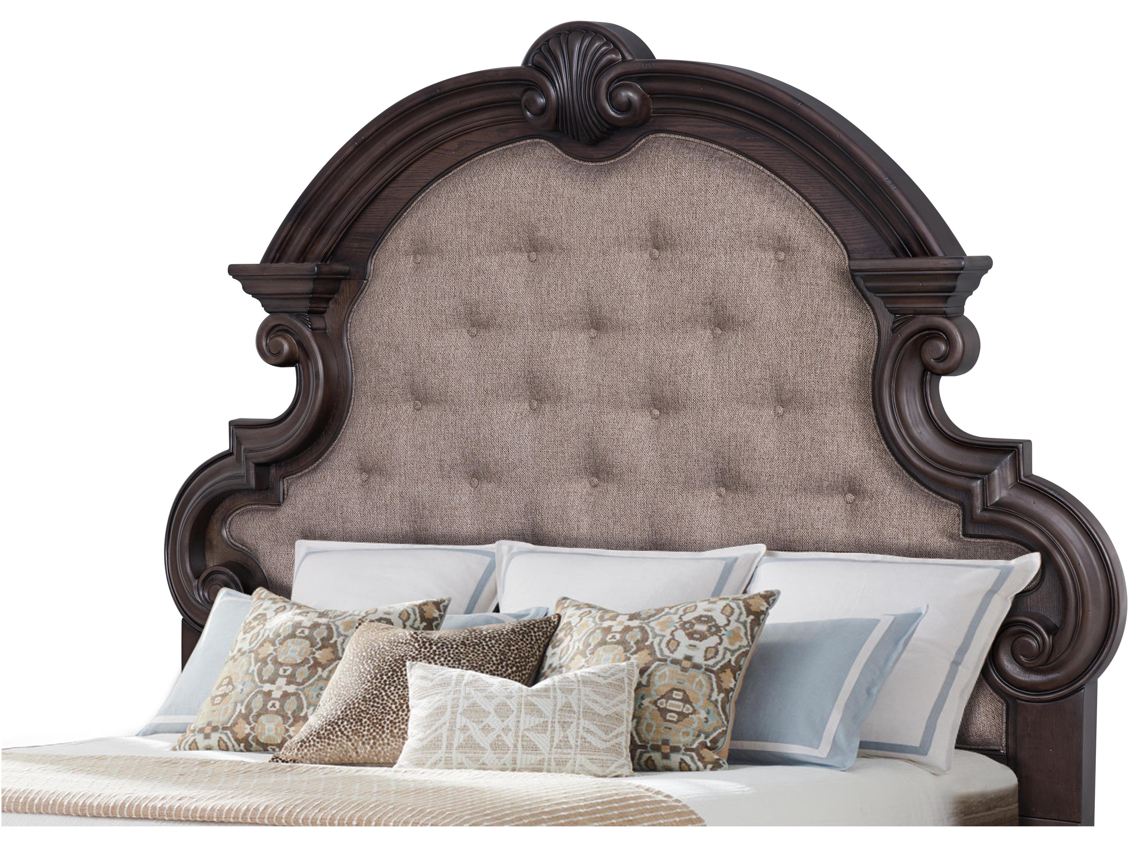 Avalon Furniture Distressed Oak Brown Hardwood Upholstered King Panel Bed