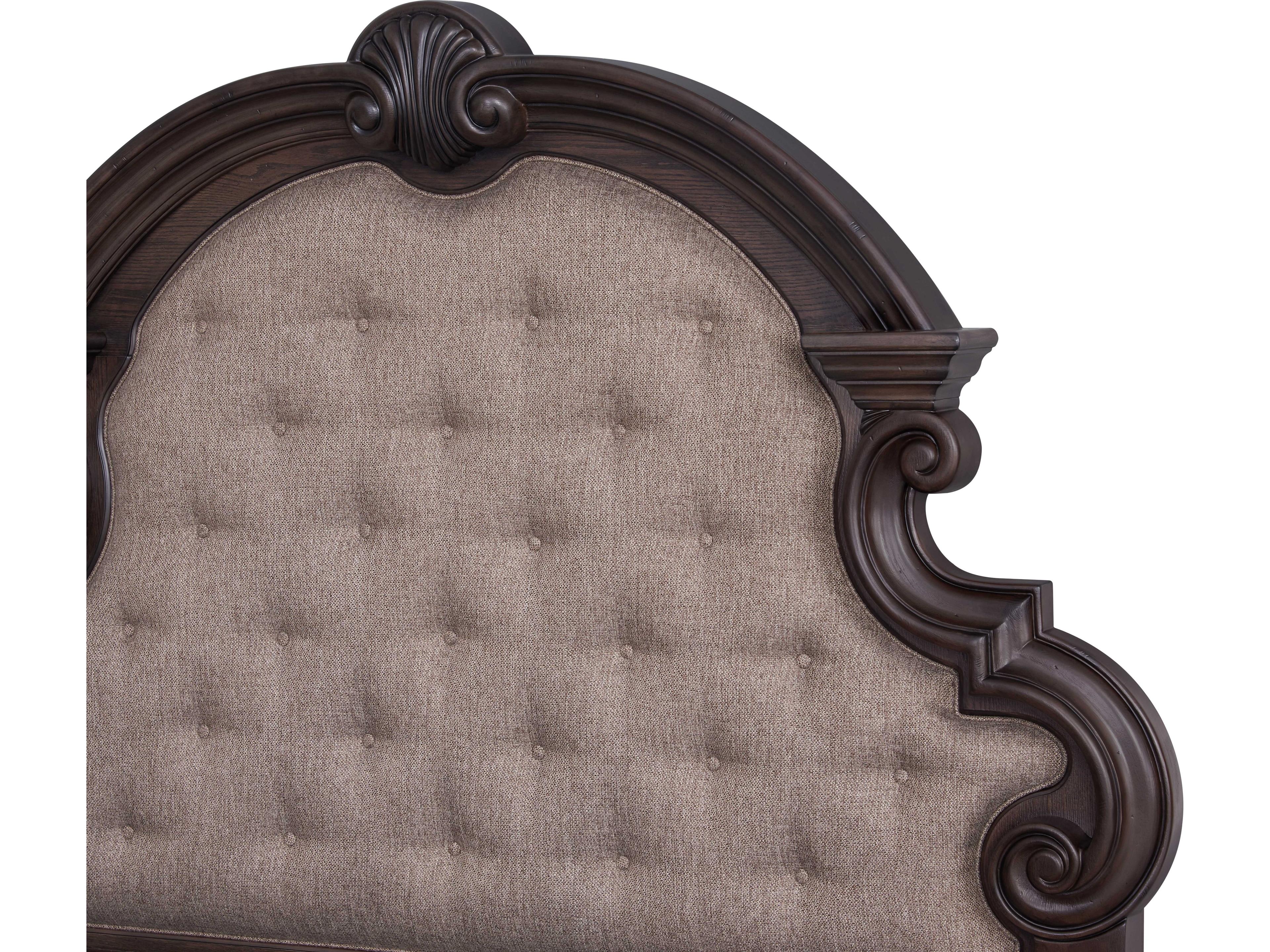 Avalon Furniture Distressed Oak Brown Hardwood Upholstered King Panel Bed