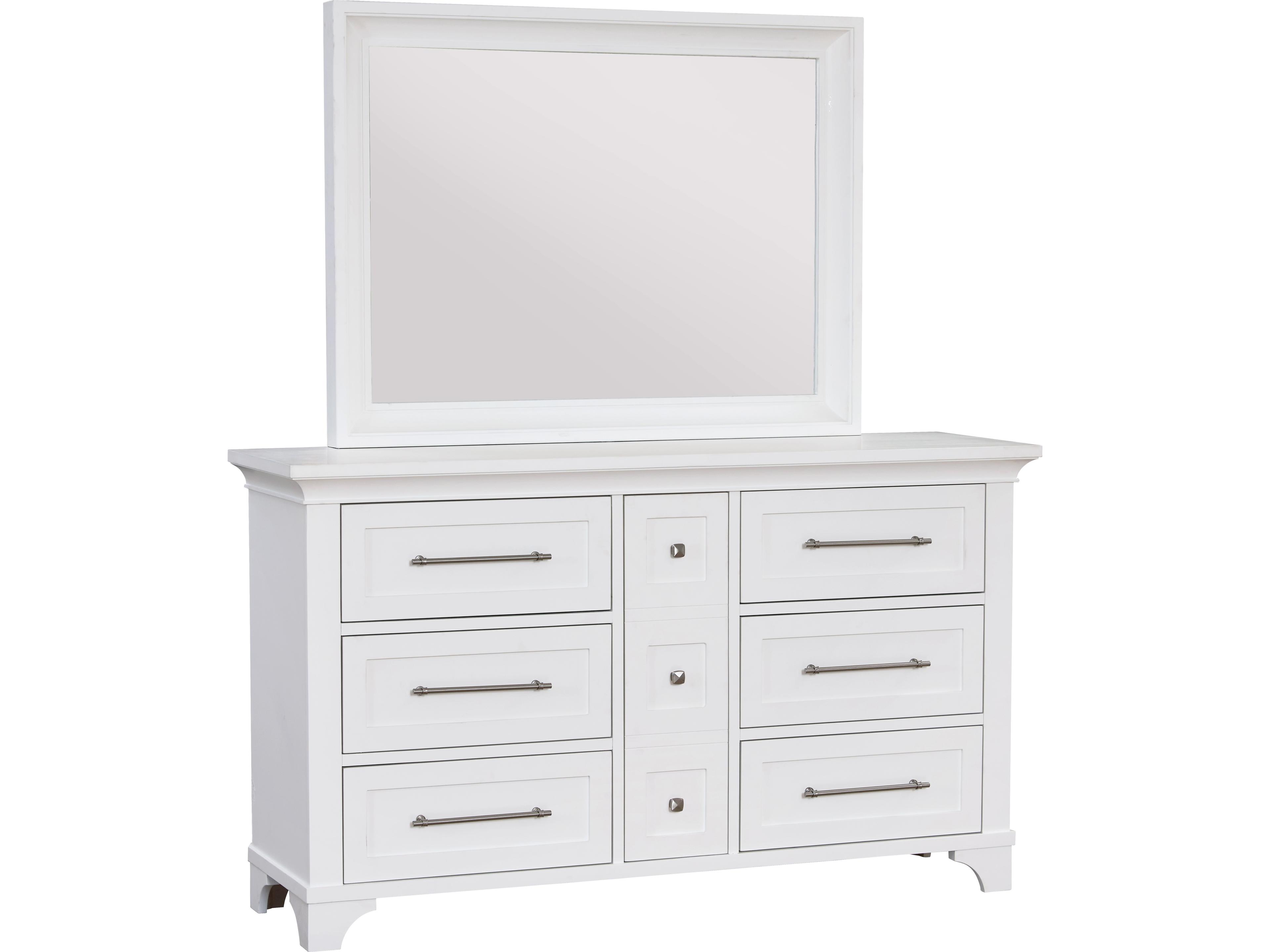 6-Drawers Pine Wood Double Dresser and Mirror Set