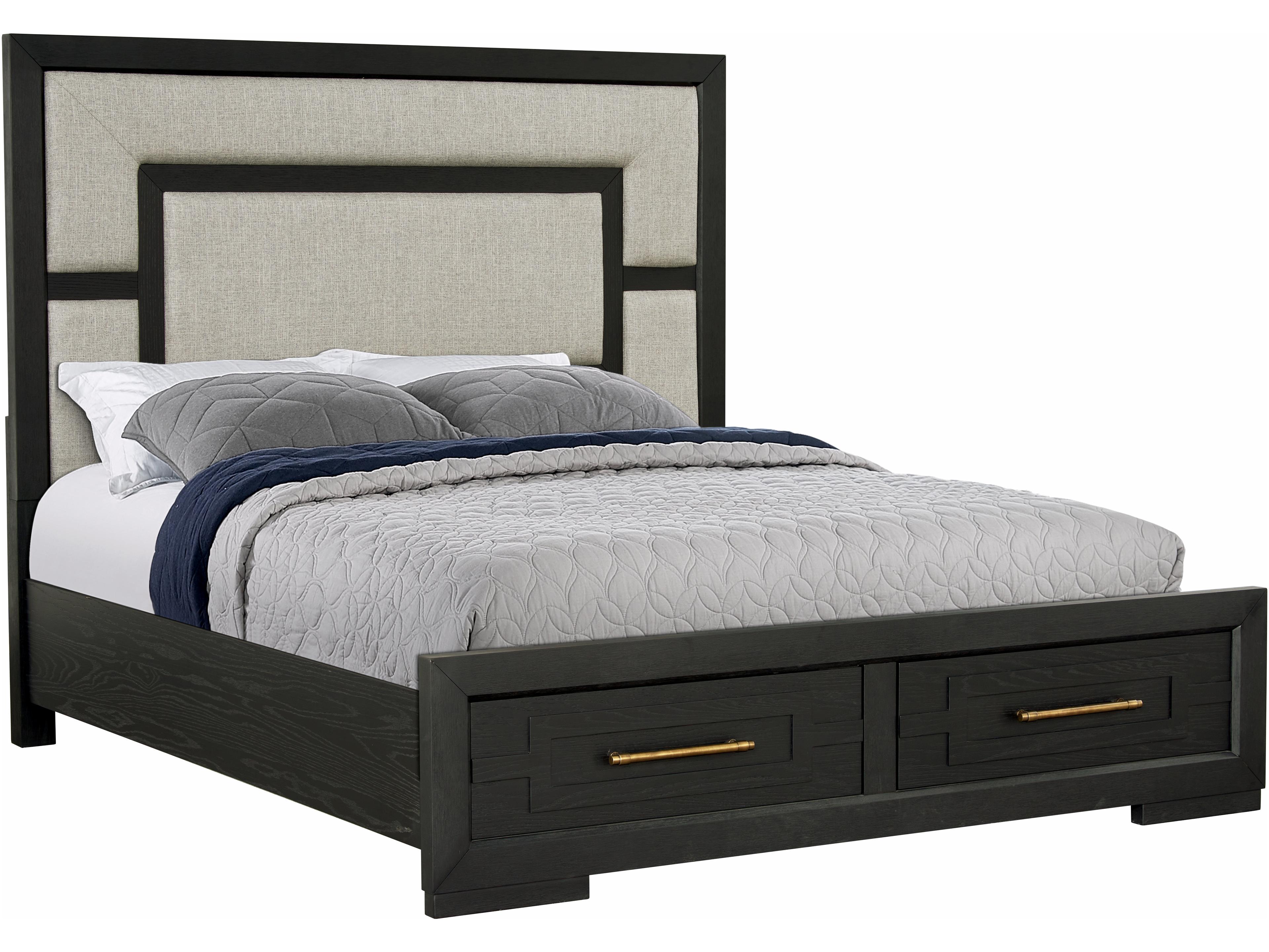 Brushed Charcoal Black Oak Wood King Panel Bed