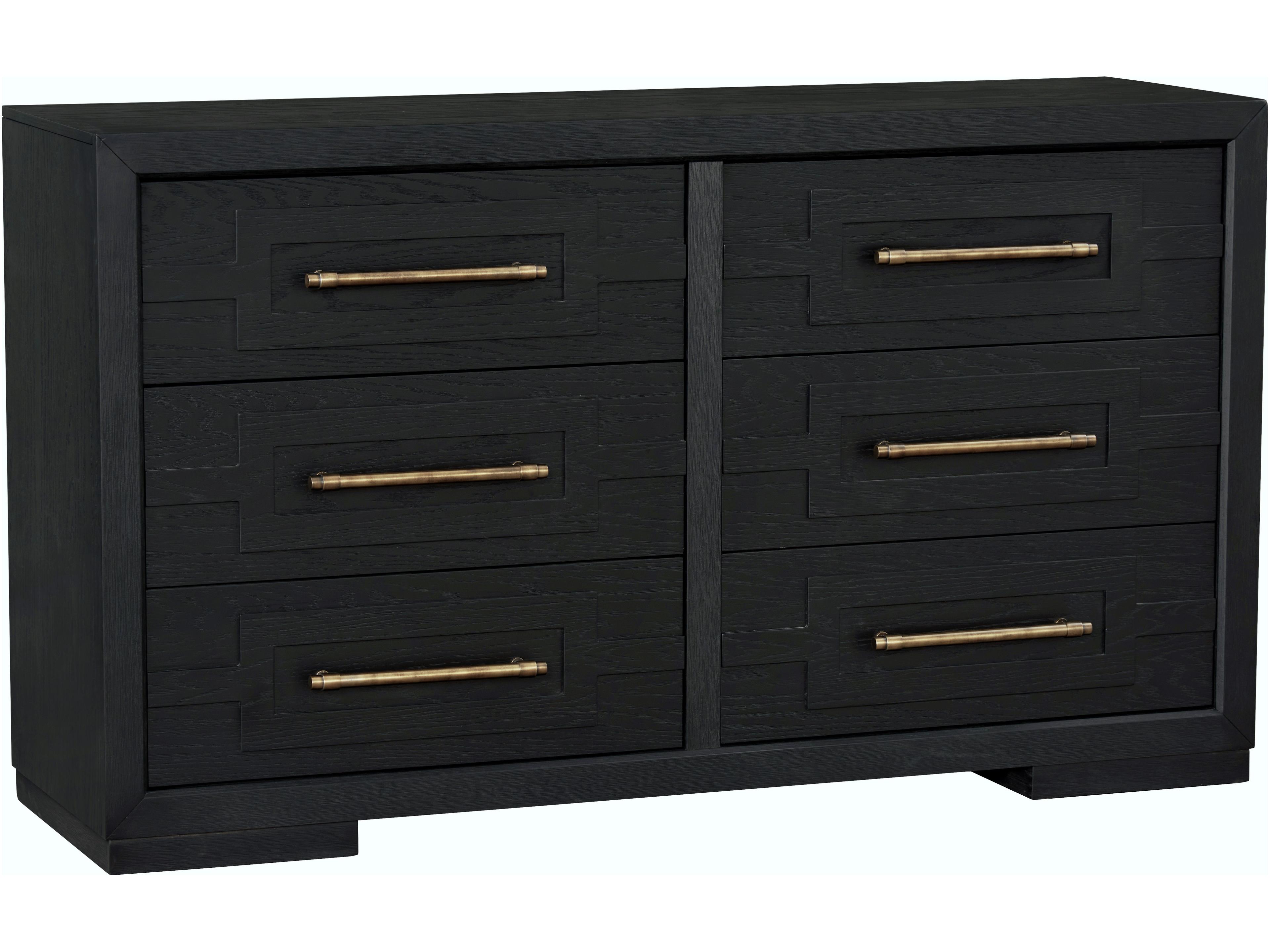 6-Drawers Black Oak Wood Double Dresser