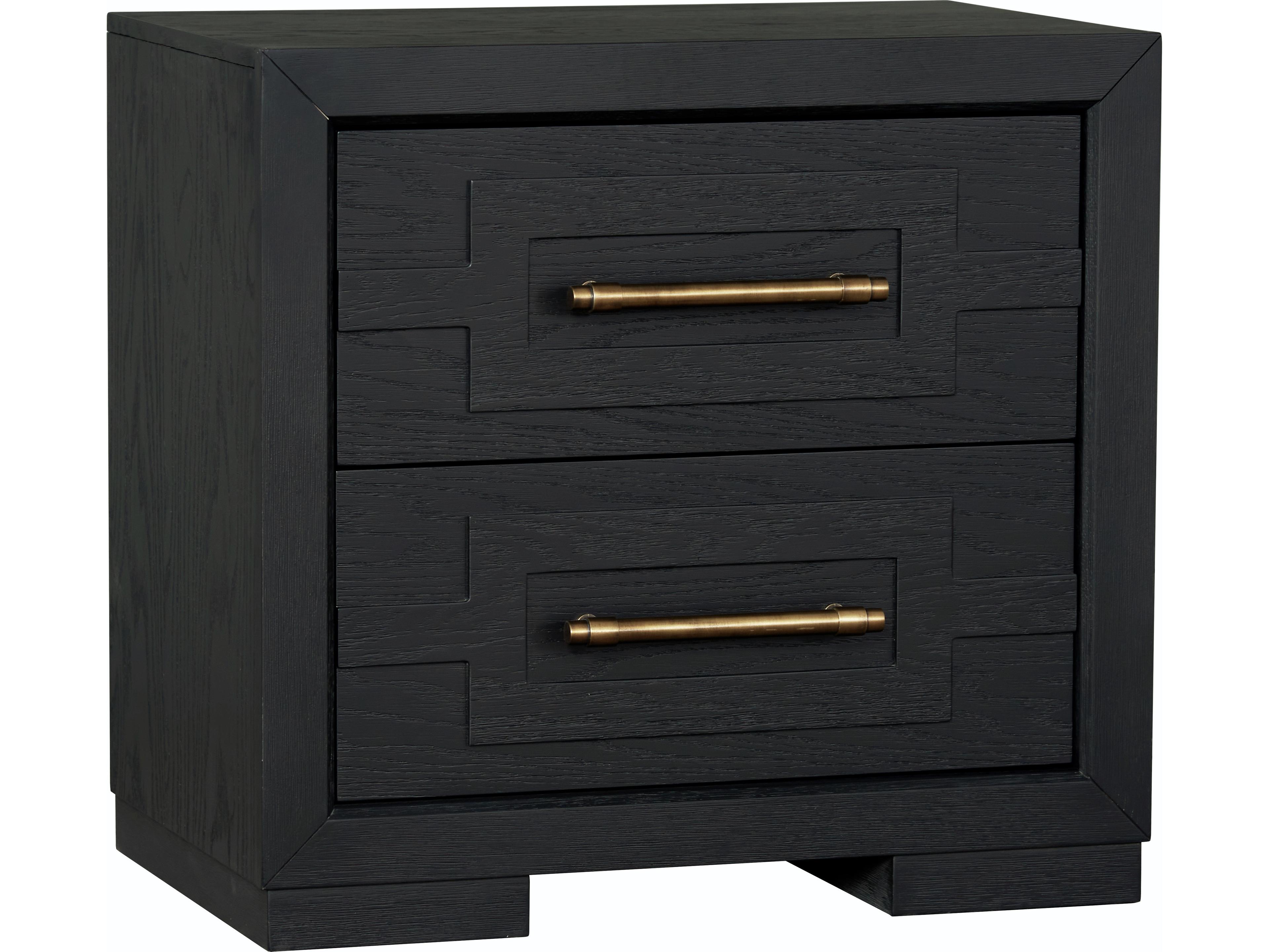 2-Drawers Black Rubberwood Nightstand