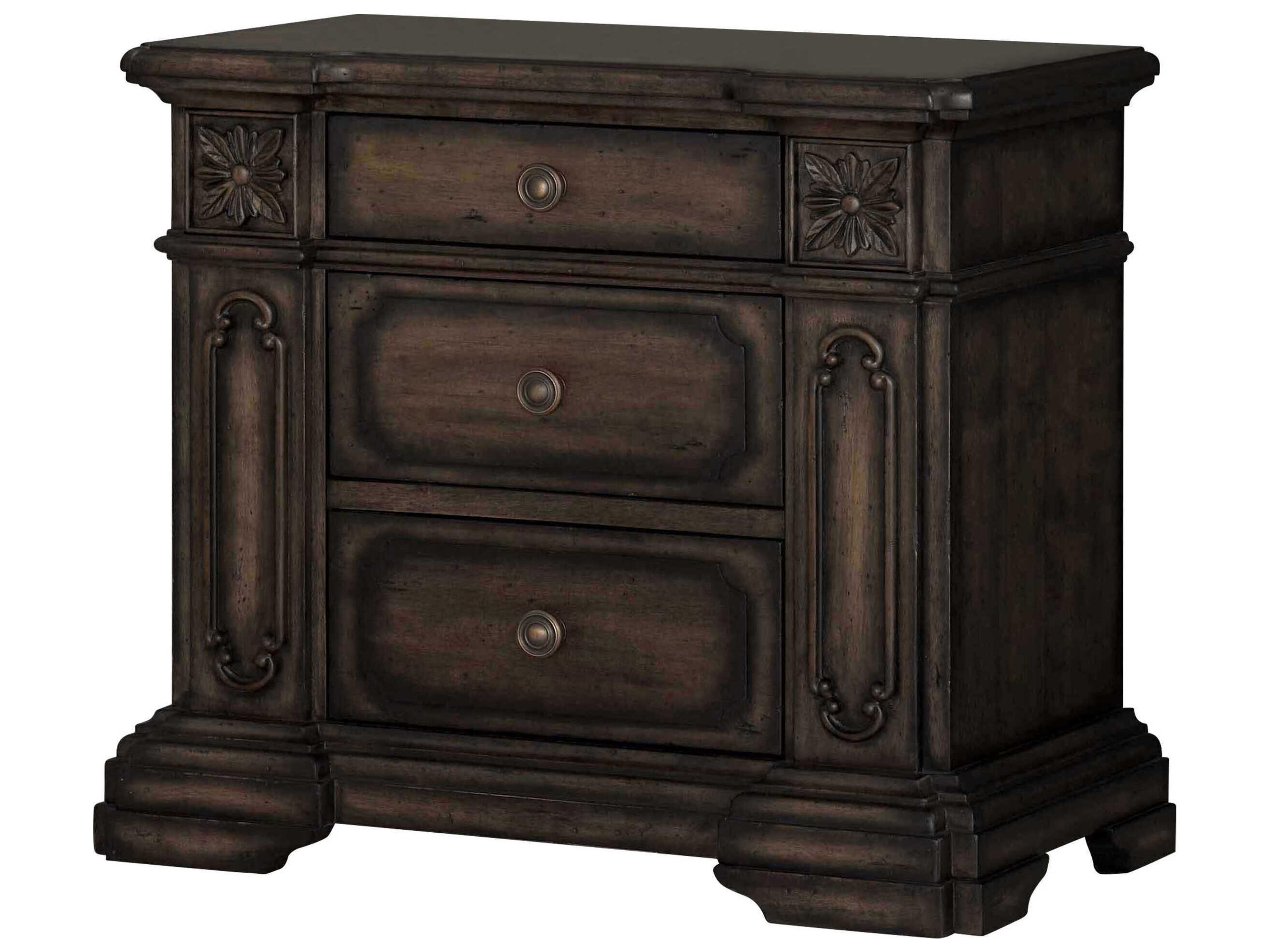 3-Drawers Brown Birch Wood Nightstand