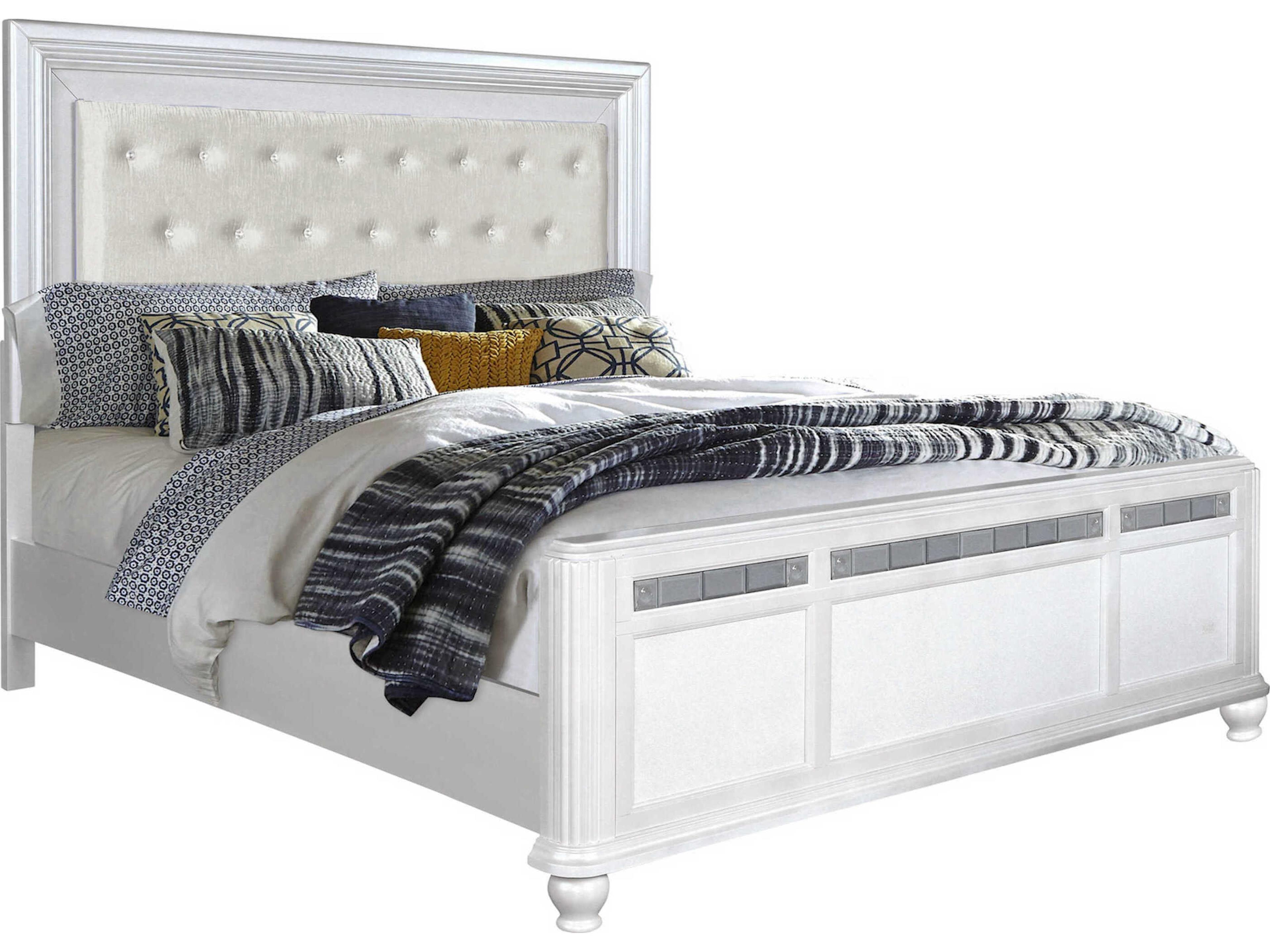 White Pearl Hardwood Wood King Platform Bed