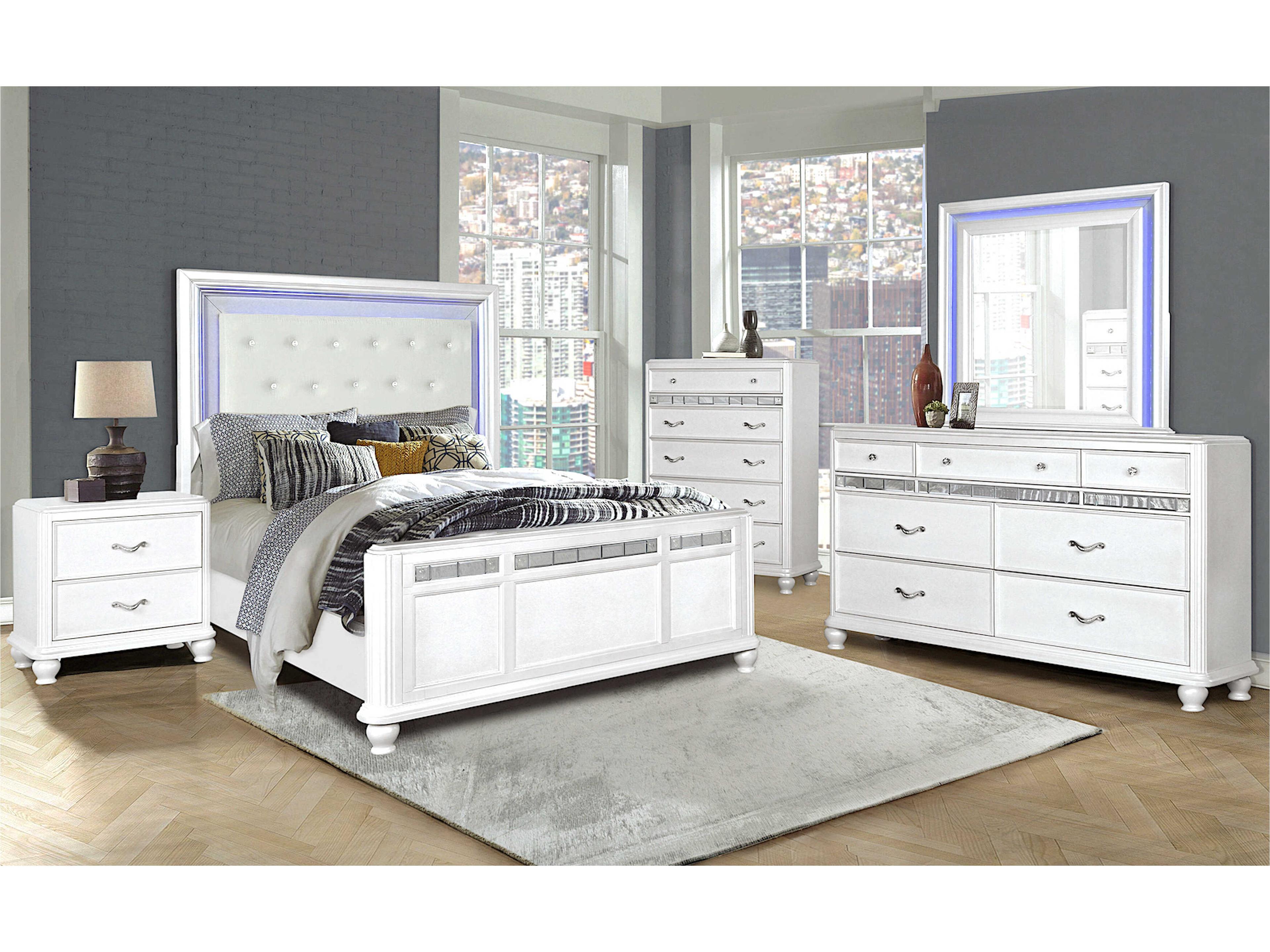 Avalon Furniture White Pearl Hardwood Wood King Platform Bed
