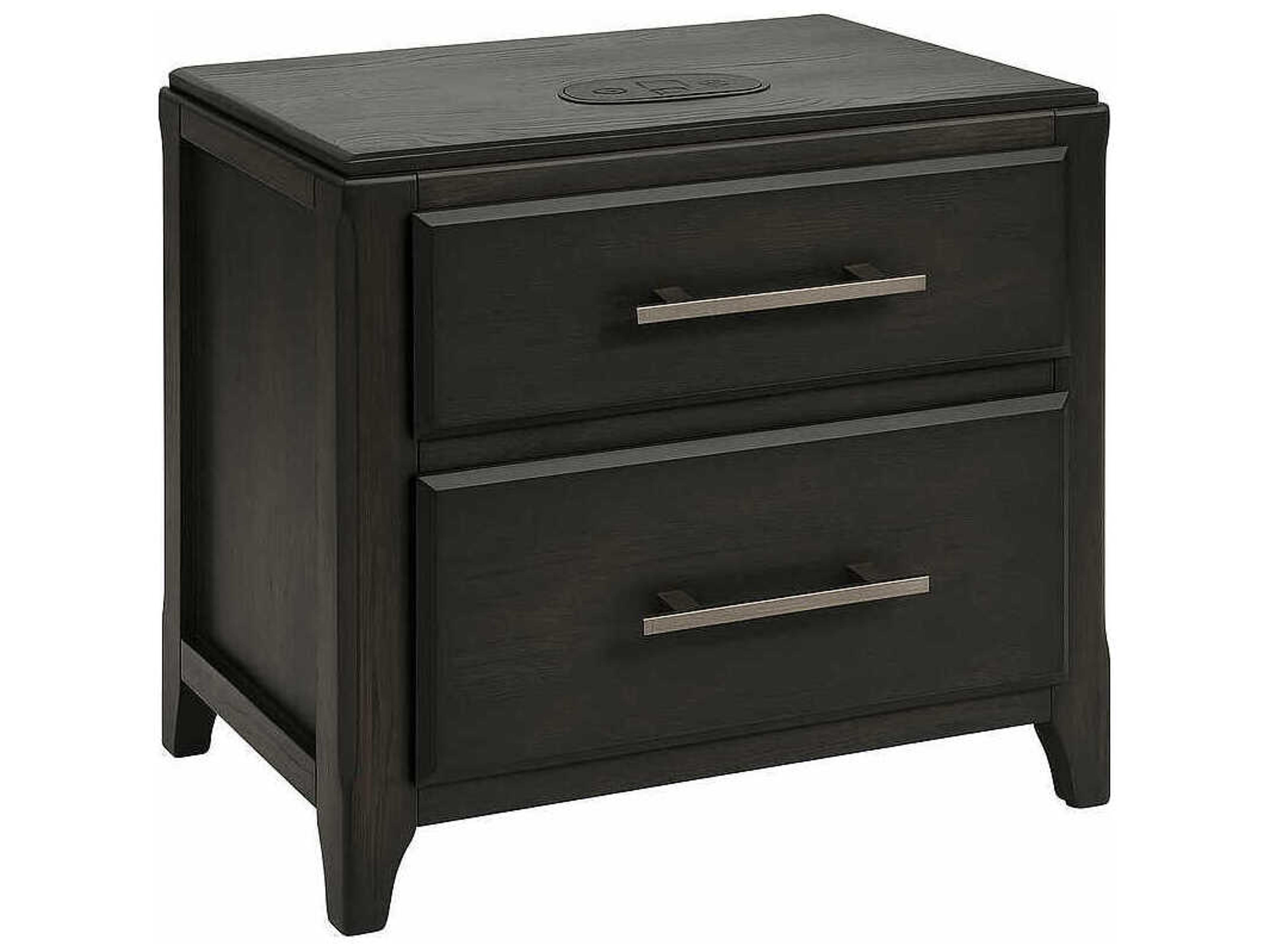 2-Drawers Gray Oak Wood Nightstand