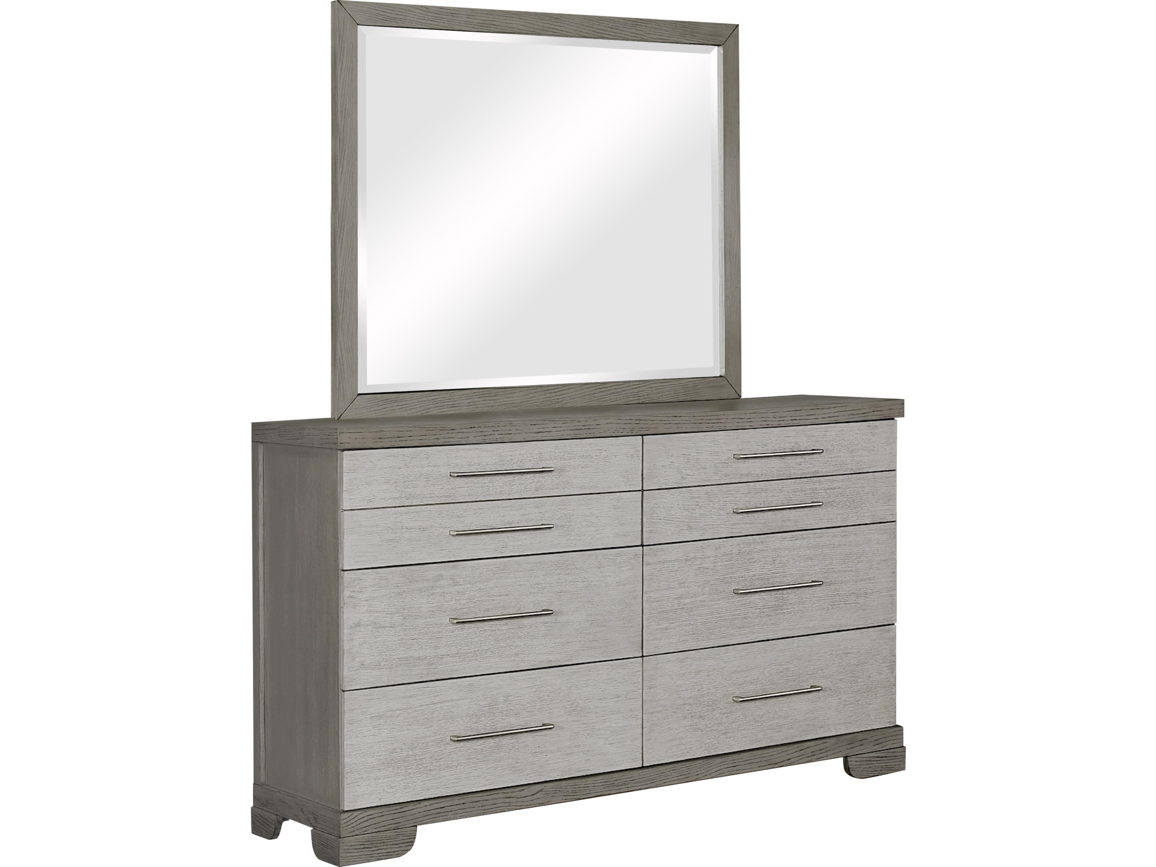 Gray Rubberwood Double Dresser and Mirror Set