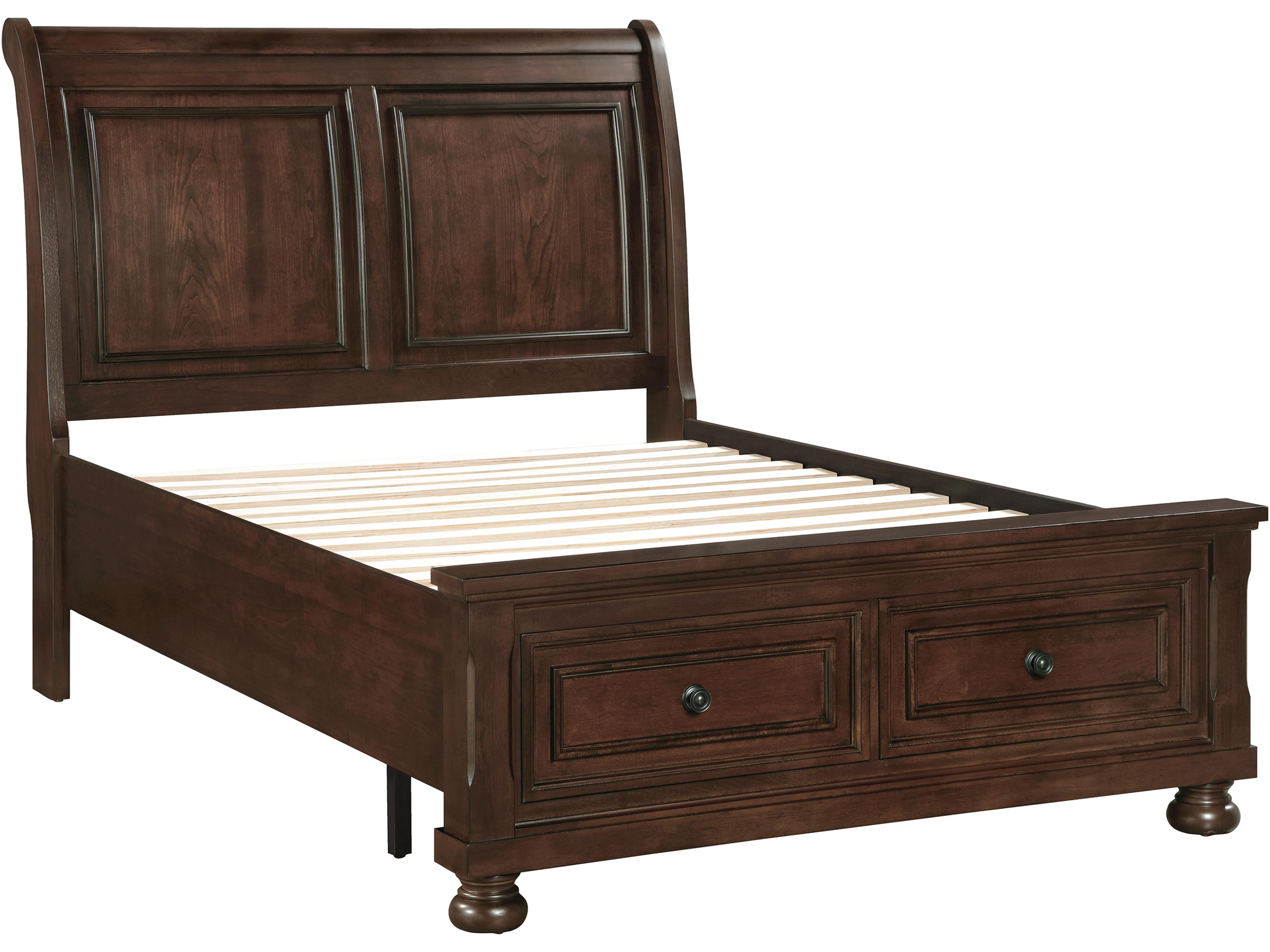 Brown Cherry Pine Wood Full Sleigh Bed