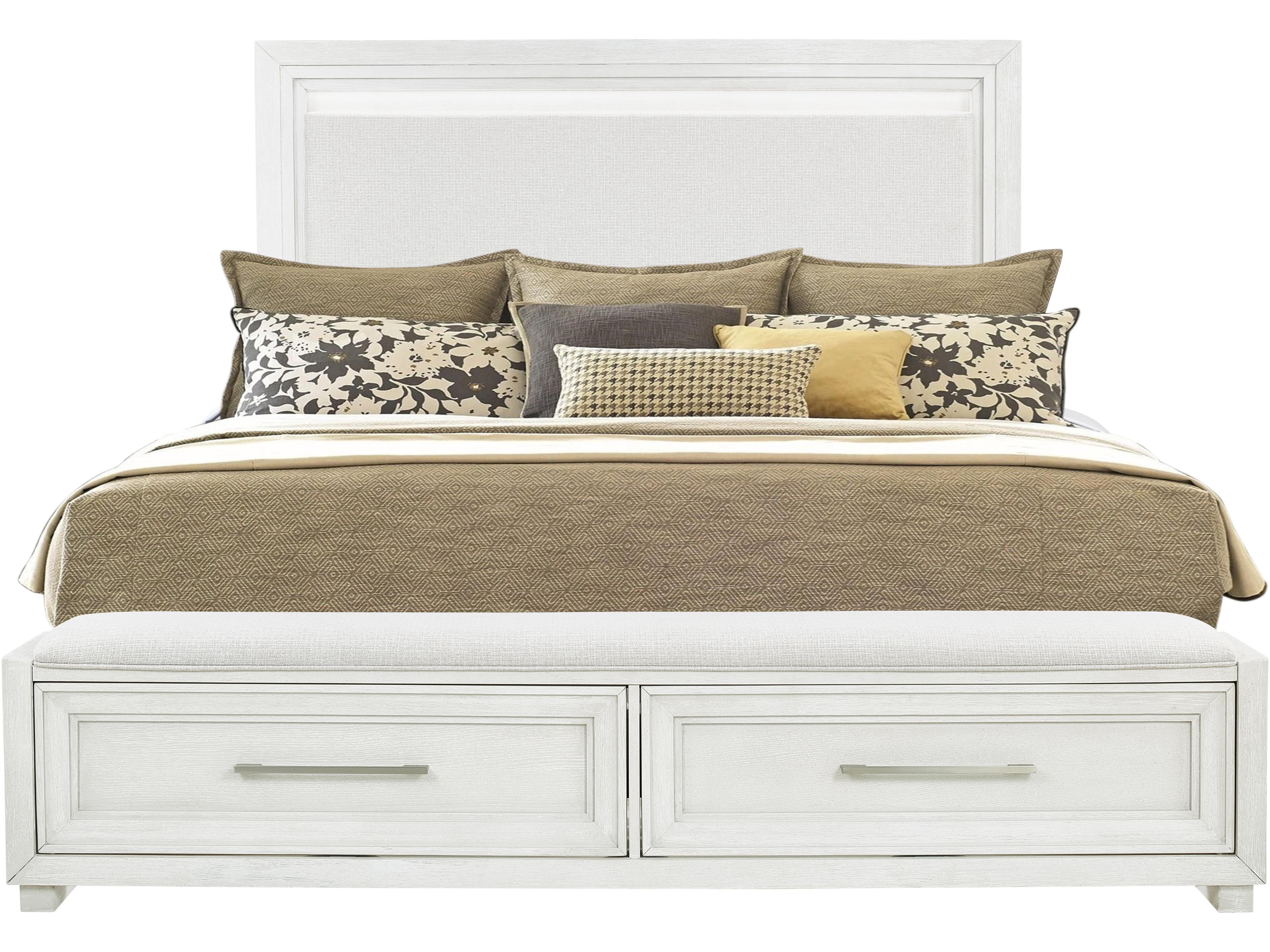 Avalon Furniture Brushed White Oak Wood Upholstered King Panel Bed