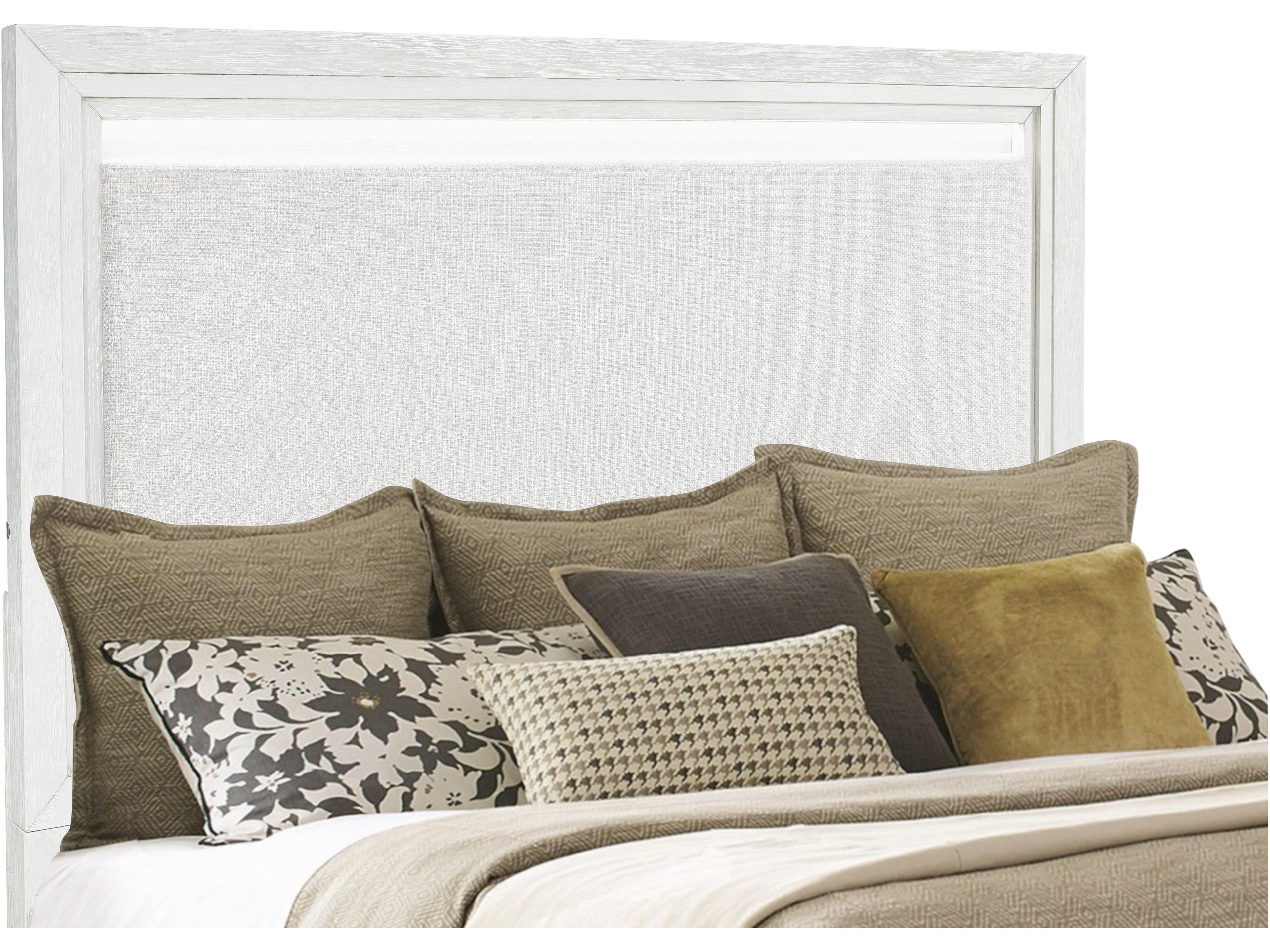 Avalon Furniture Brushed White Oak Wood Upholstered King Panel Bed