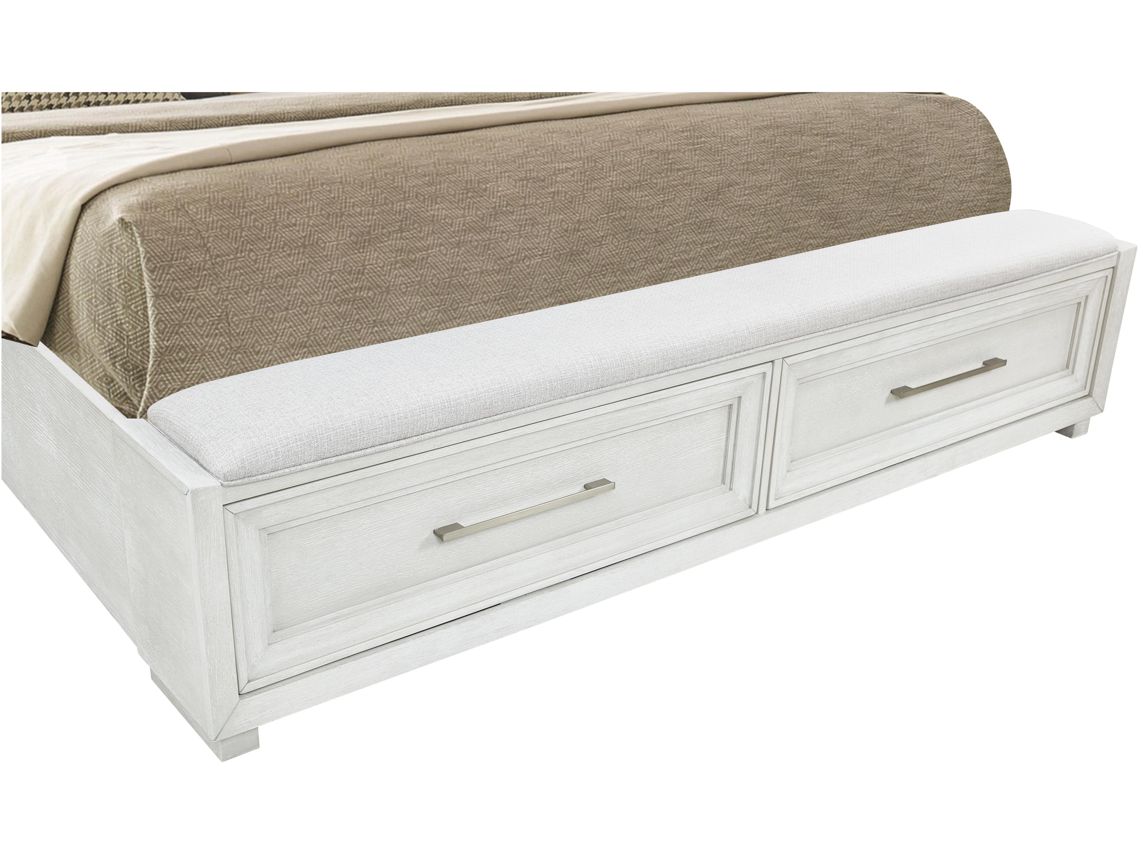 Avalon Furniture Brushed White Oak Wood Upholstered King Panel Bed