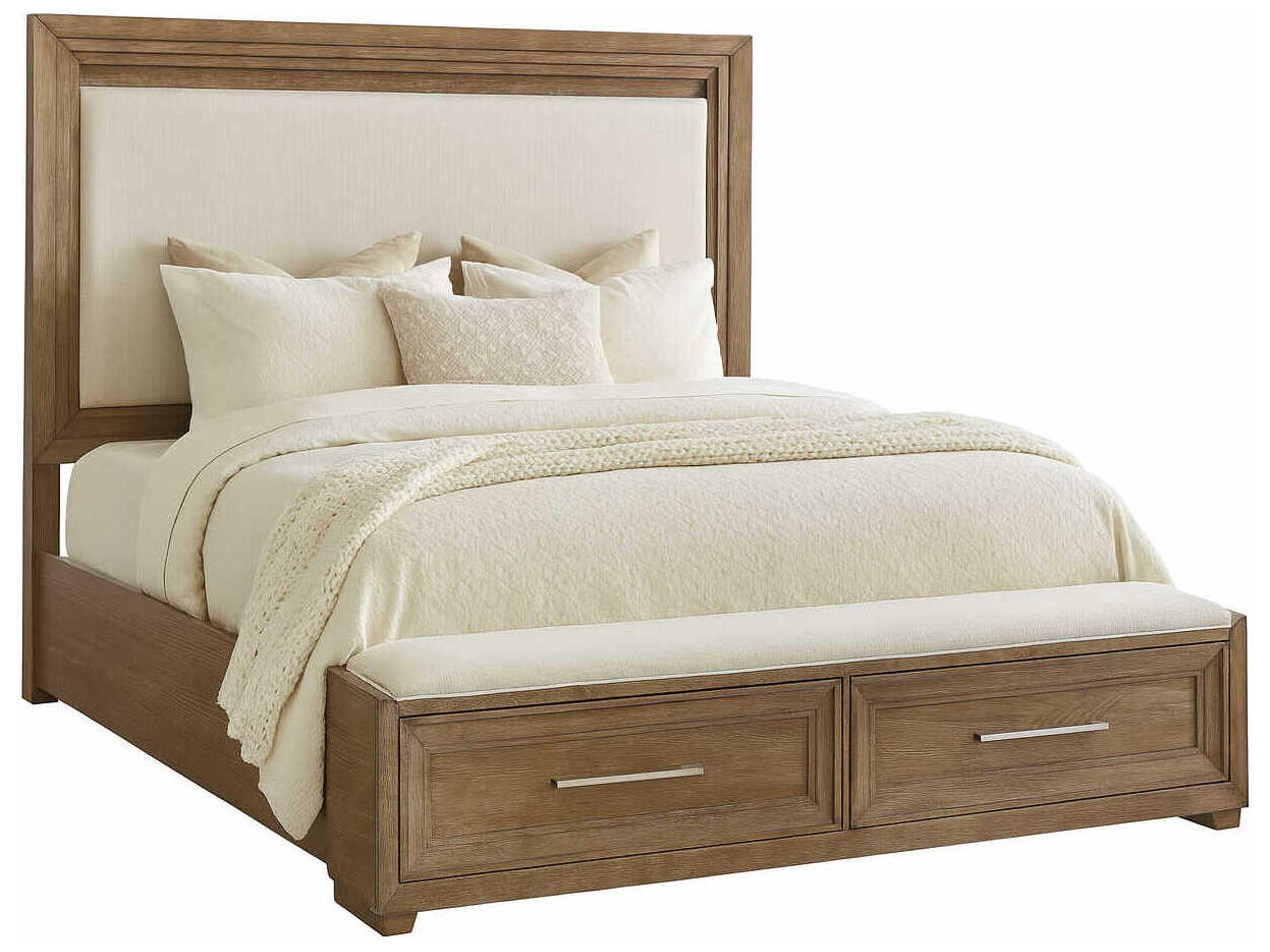 Brown Oak Wood King Panel Bed