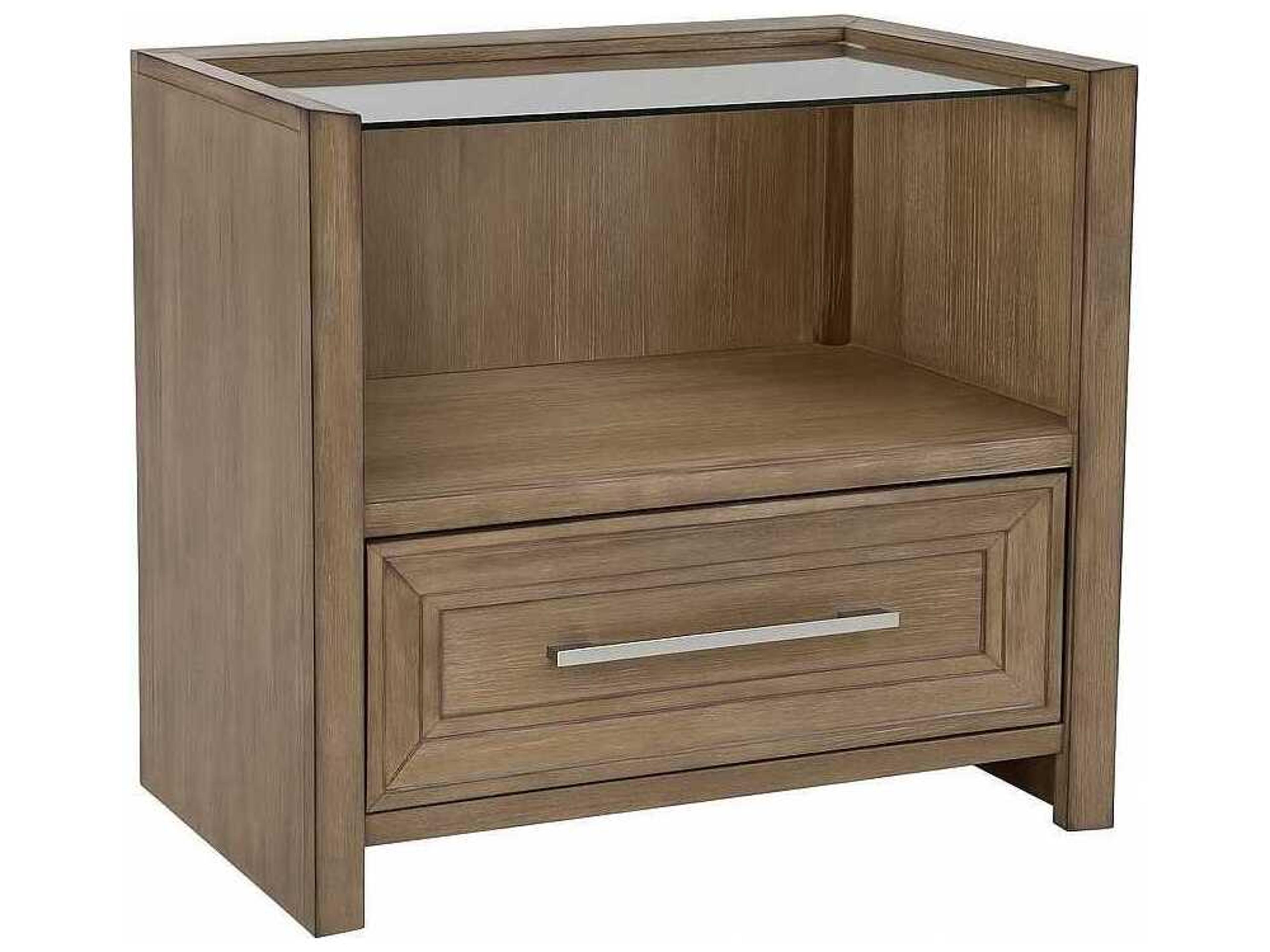 1-Drawer Brown Oak Wood Nightstand