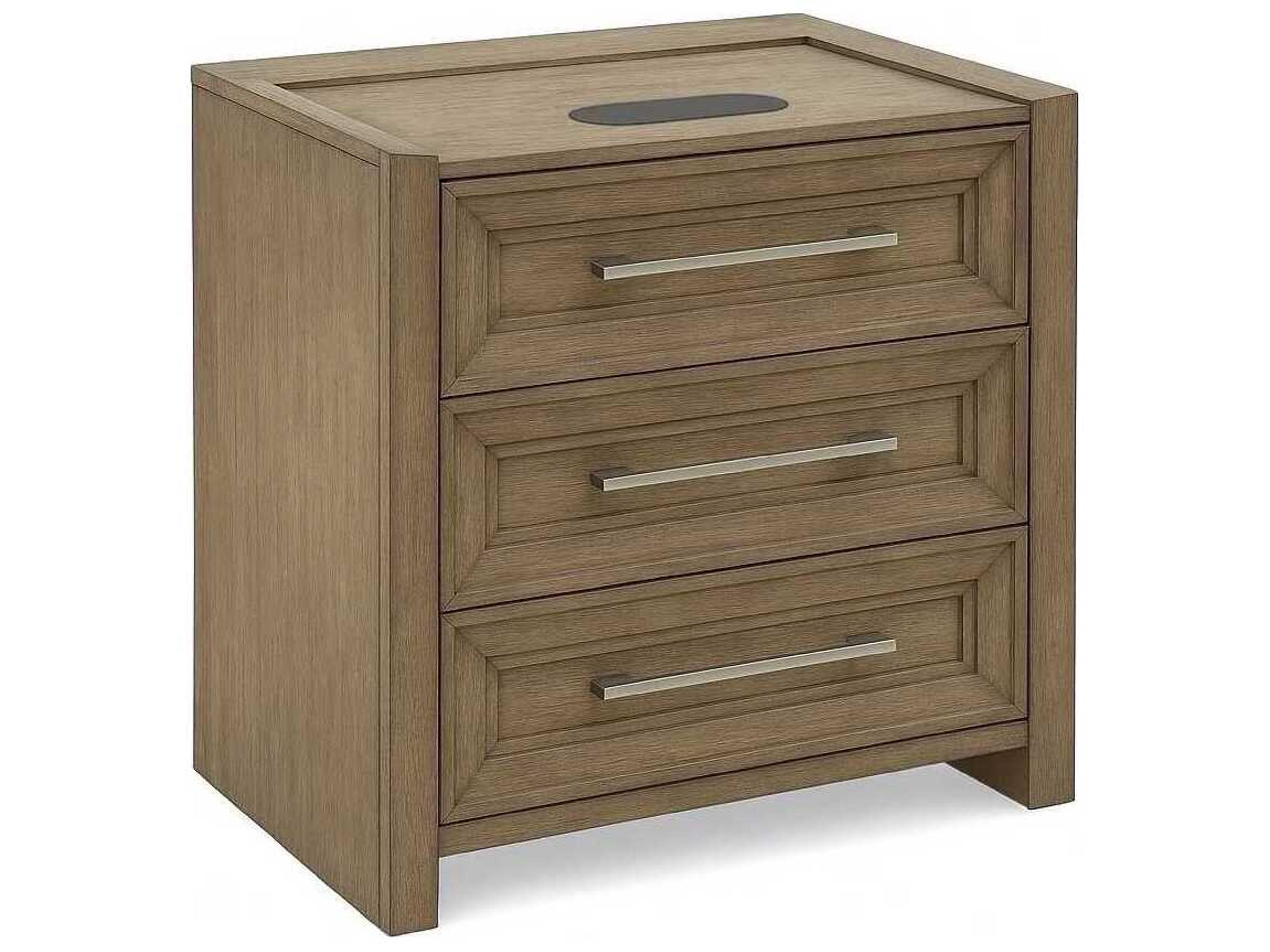 3-Drawers Brown Oak Wood Nightstand