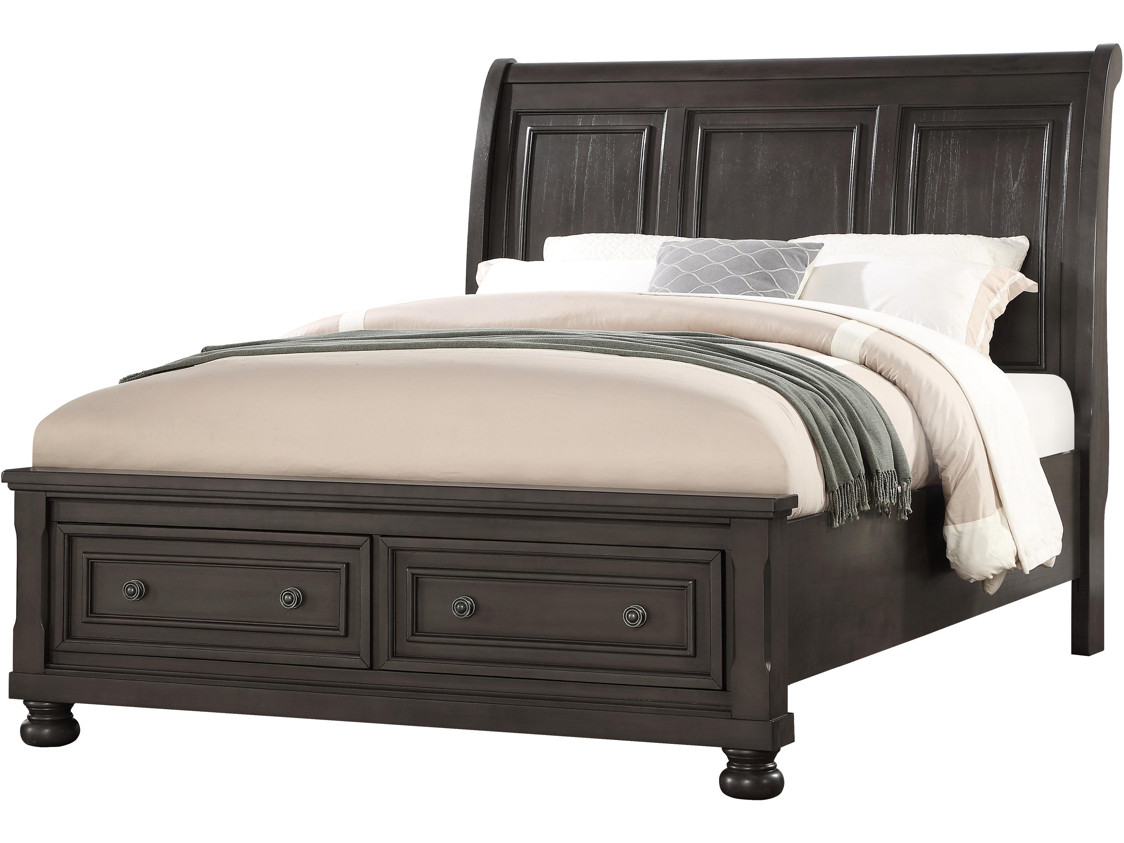 Gray Pine Wood King Sleigh Bed