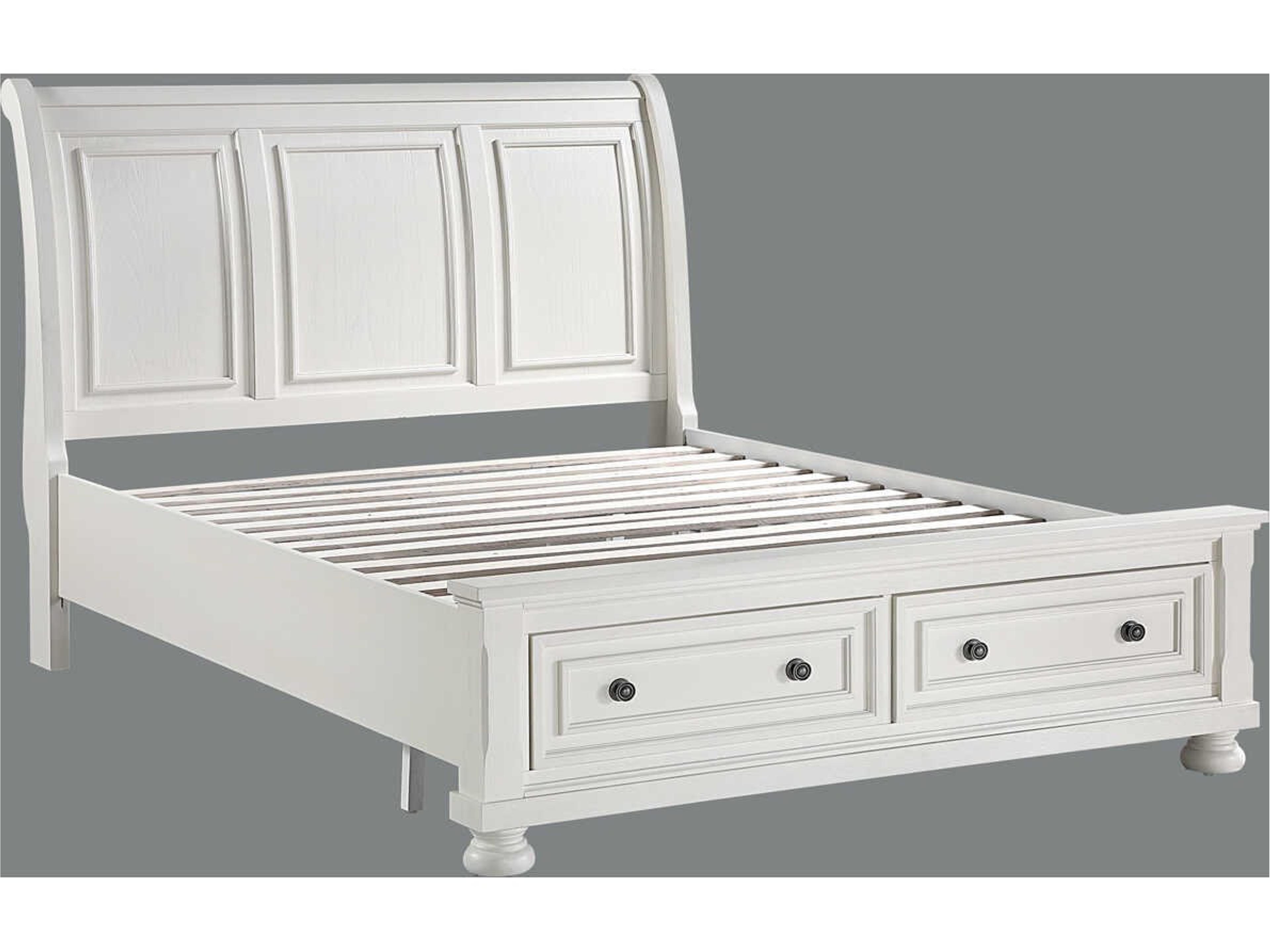 Oyster White Pine Wood King Sleigh Bed