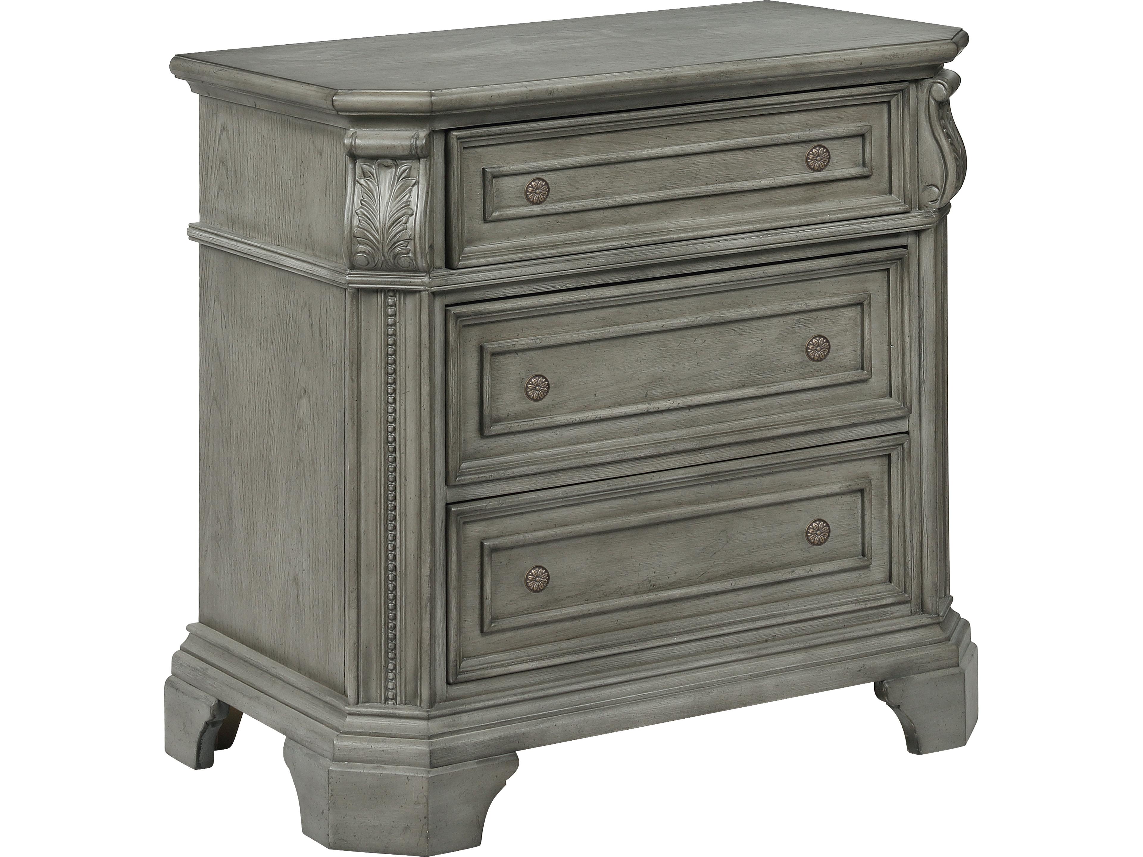 3-Drawers Oak Wood Nightstand