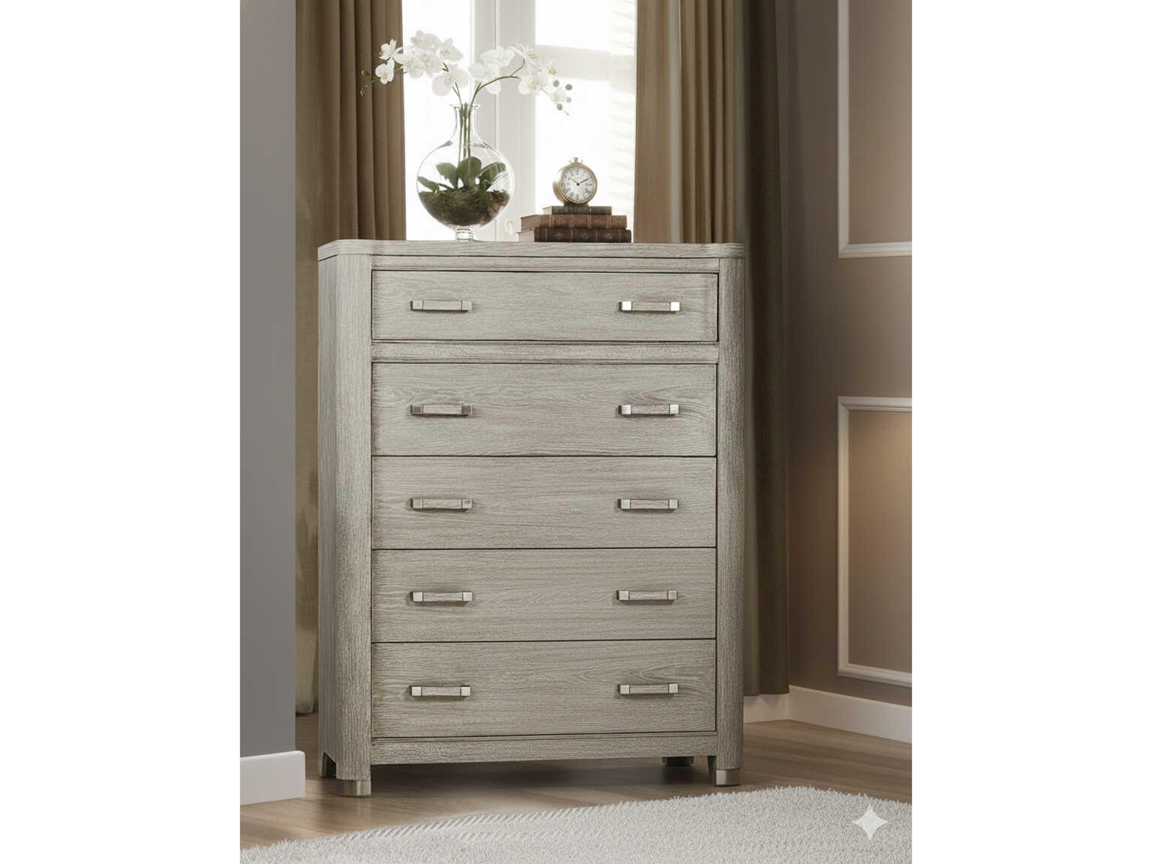 5-Drawers Gray Oak Wood Dresser