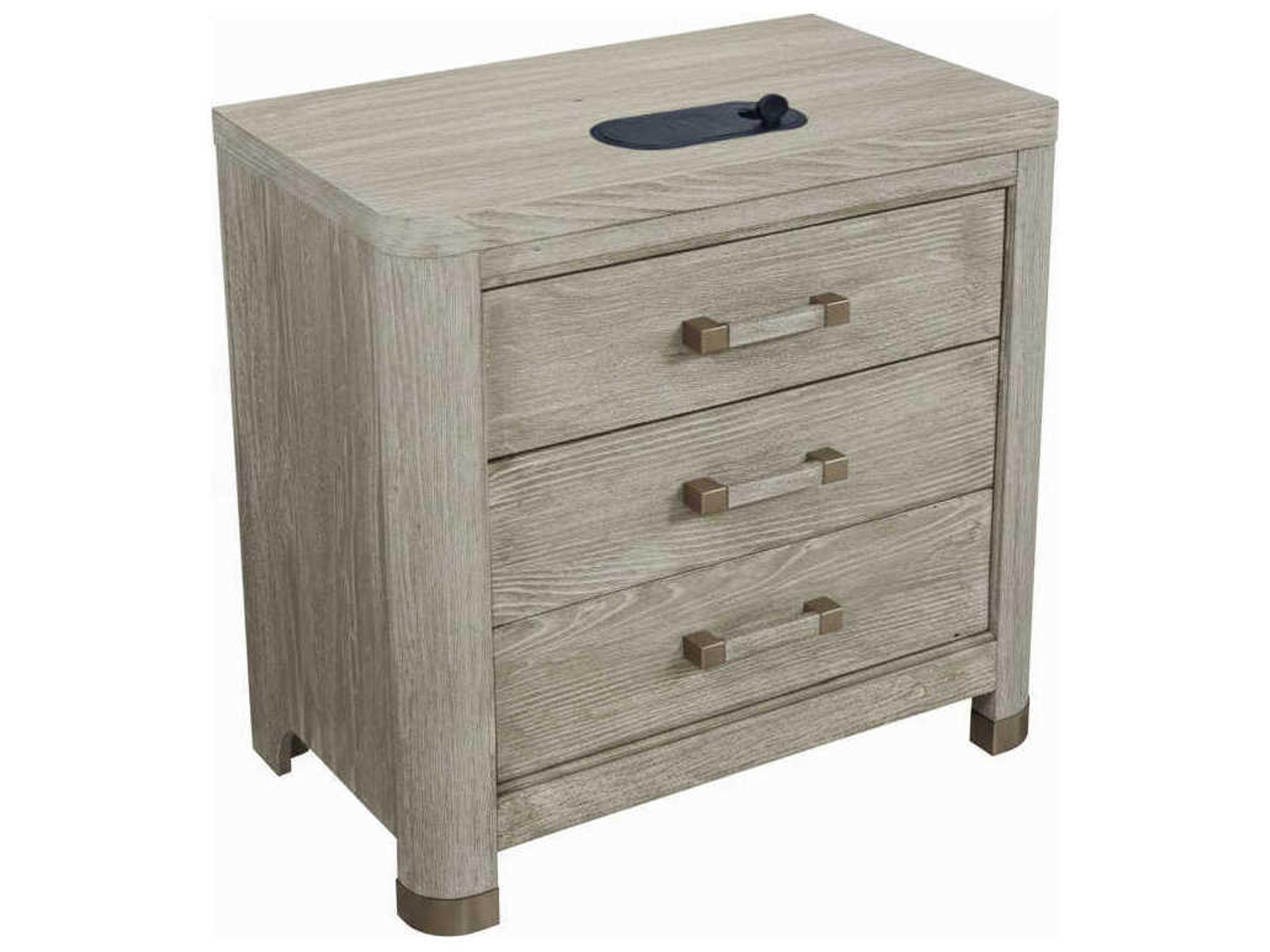 3-Drawers Gray Oak Wood Nightstand