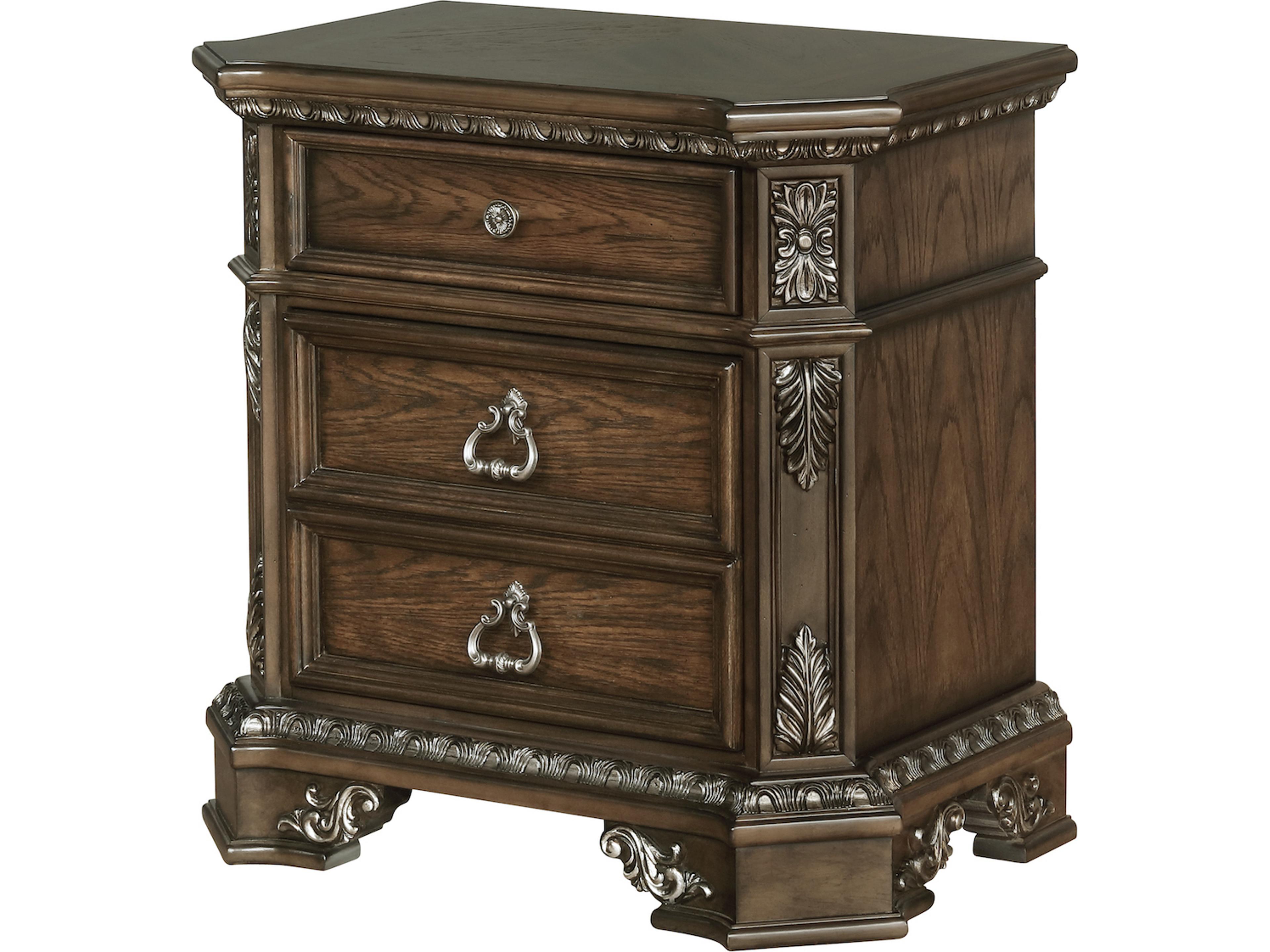 3-Drawers Poplar Wood Nightstand