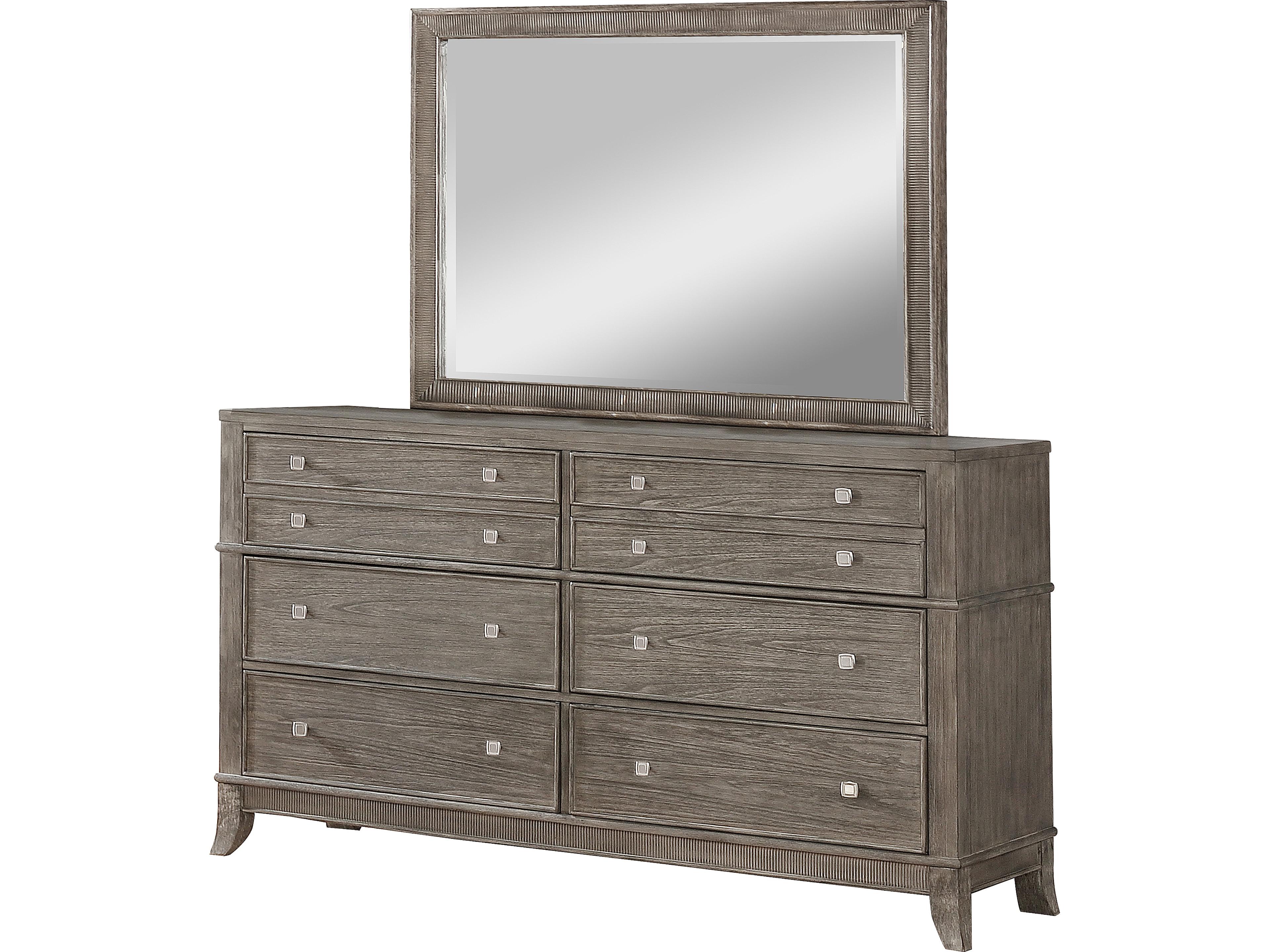 6-Drawers Poplar Wood Double Dresser and Mirror Set