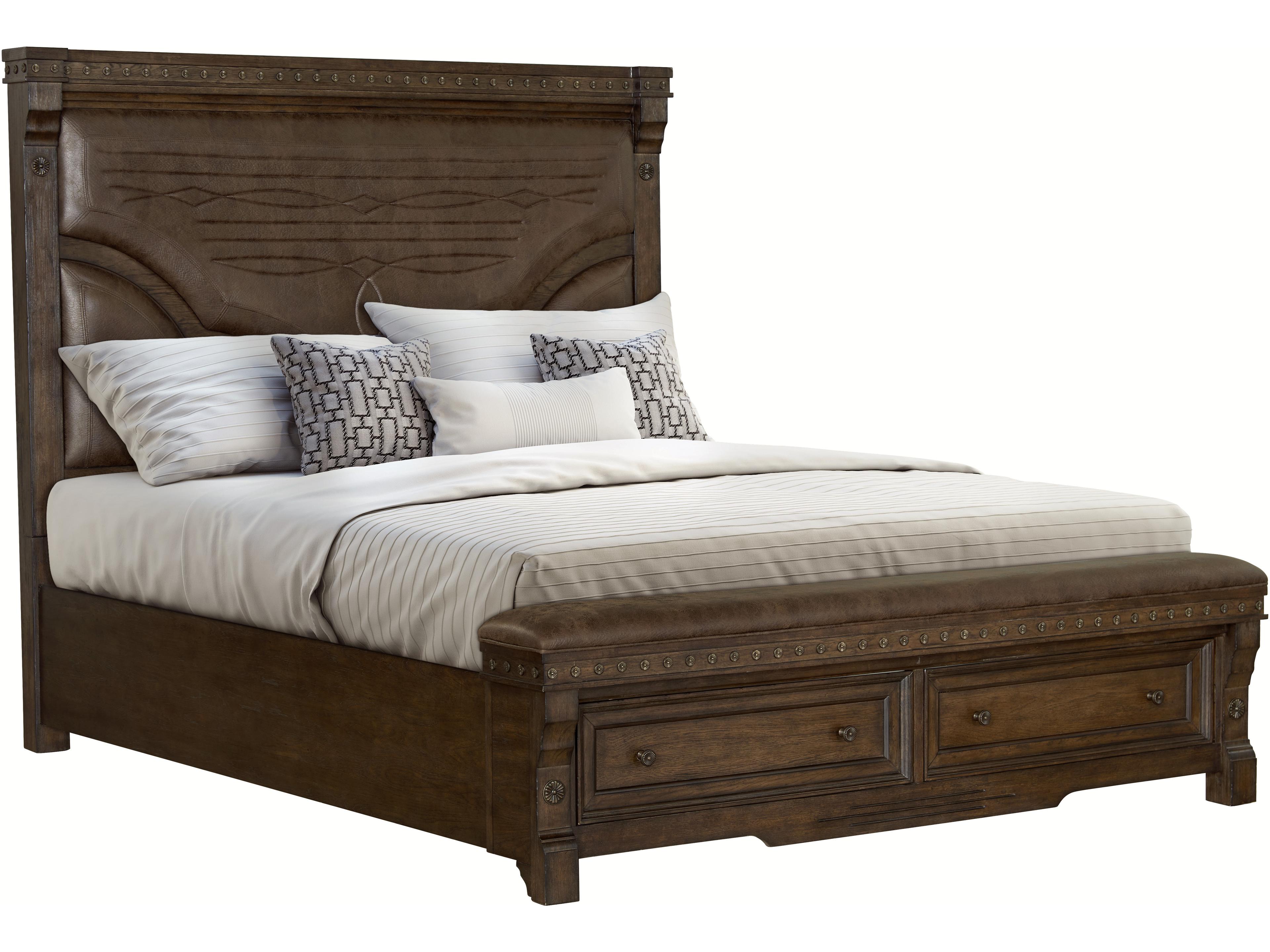 Warm Brown Oak Rubberwood Upholstered King Panel Bed