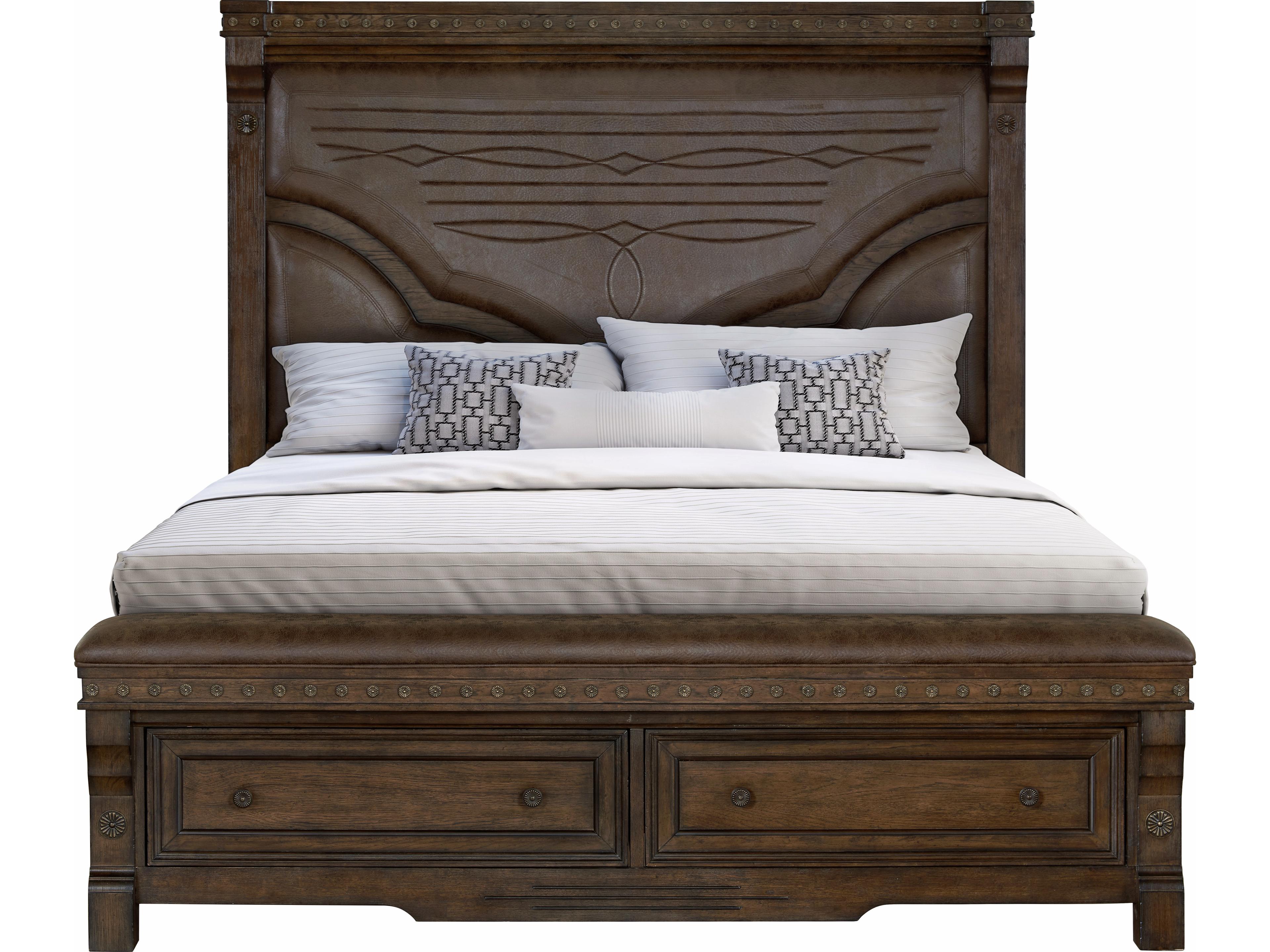 Avalon Furniture Warm Brown Oak Rubberwood Upholstered King Panel Bed