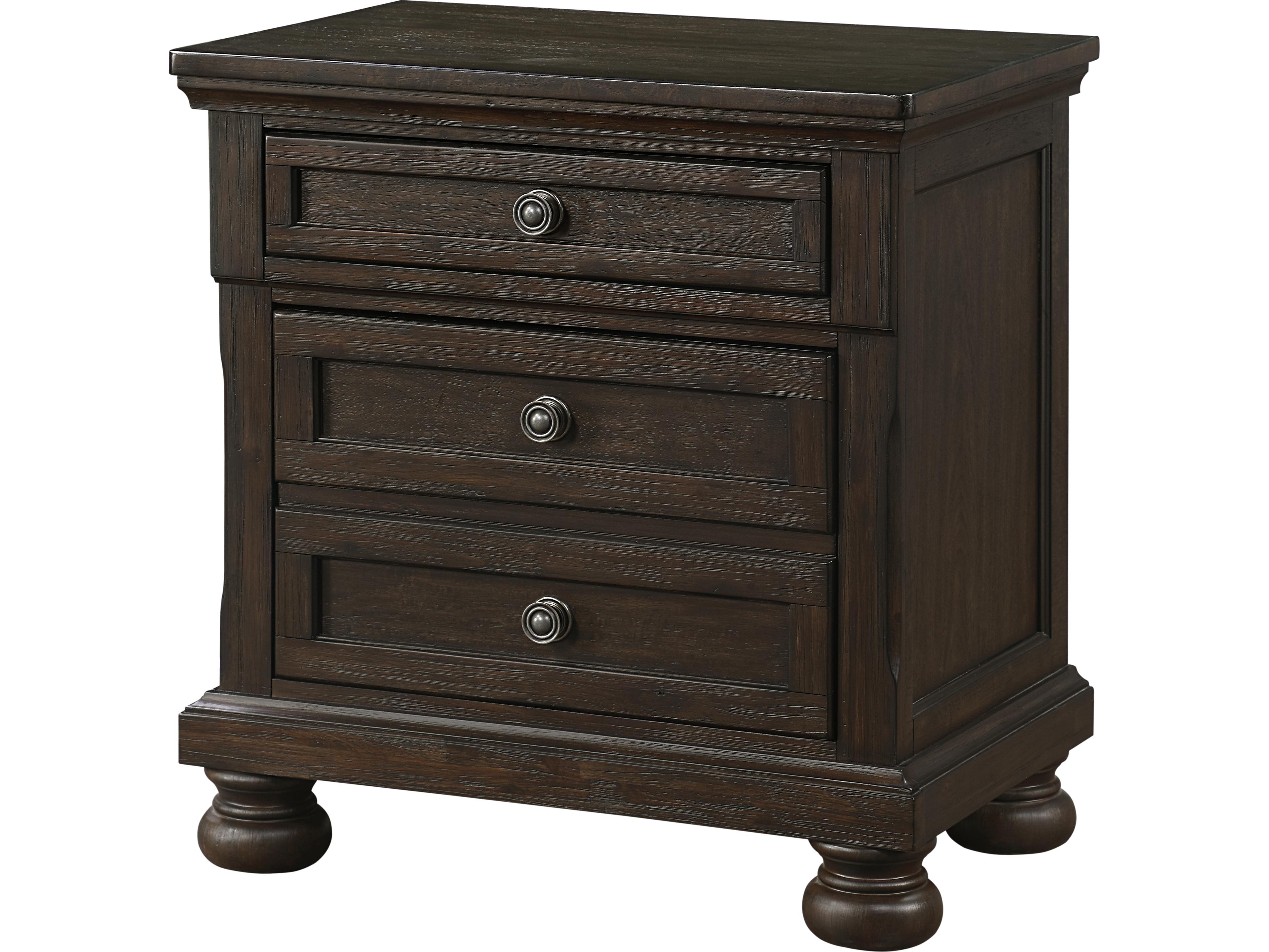 3-Drawers Pine Wood Nightstand