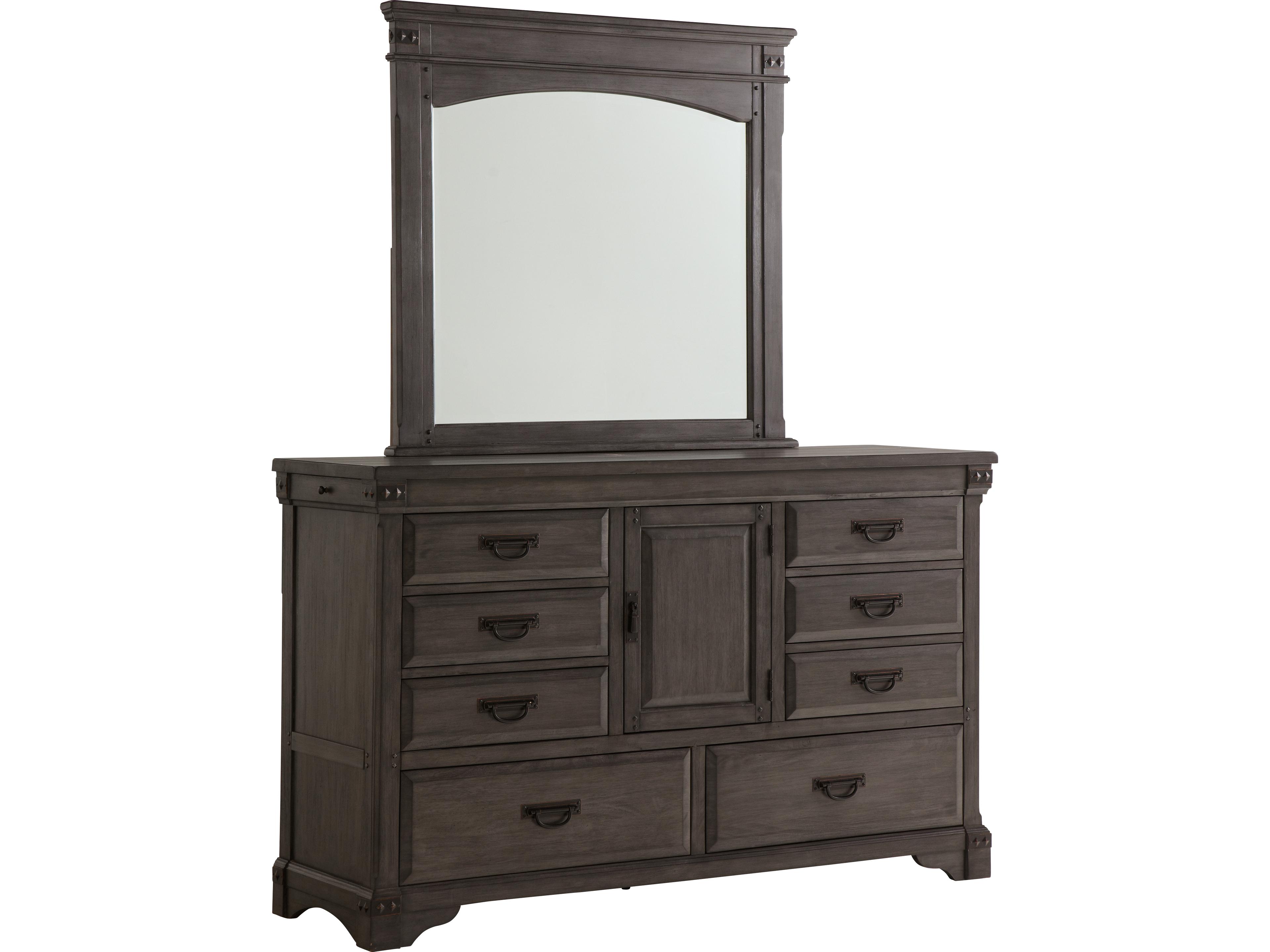 Mahogany Wood Double Dresser and Mirror Set