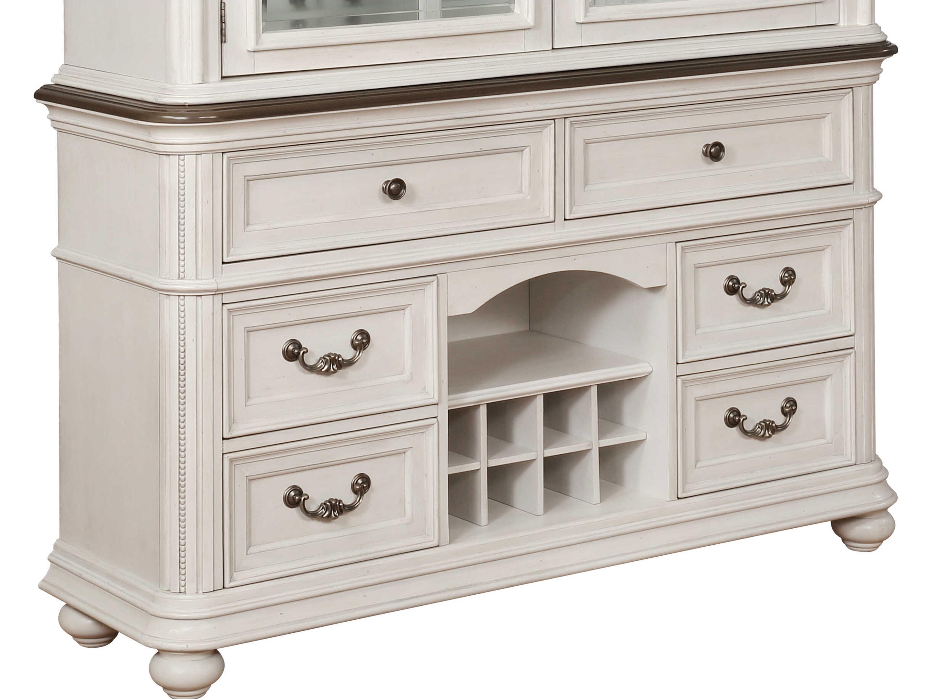 62" Oak Wood Light Gray Distressed White Sideboard