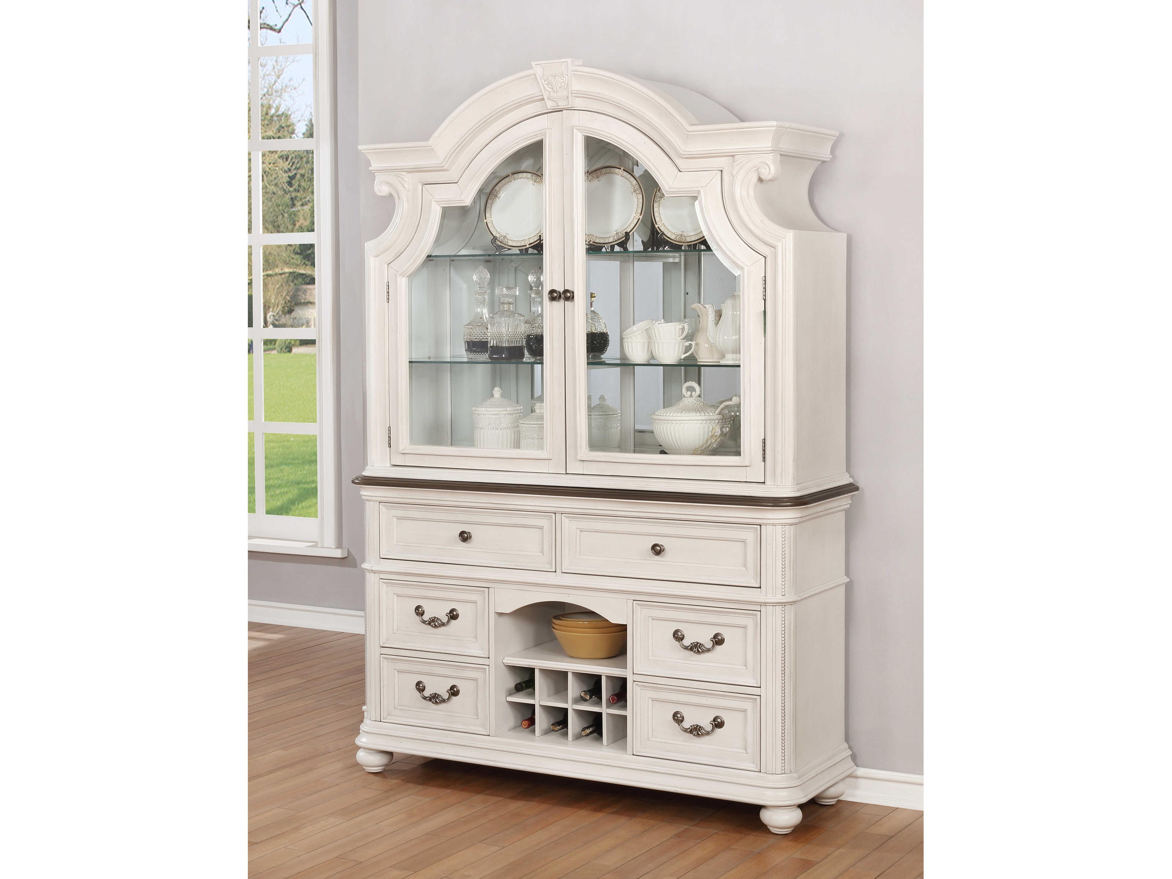 Avalon Furniture 62" Oak Wood Light Gray Distressed White Sideboard