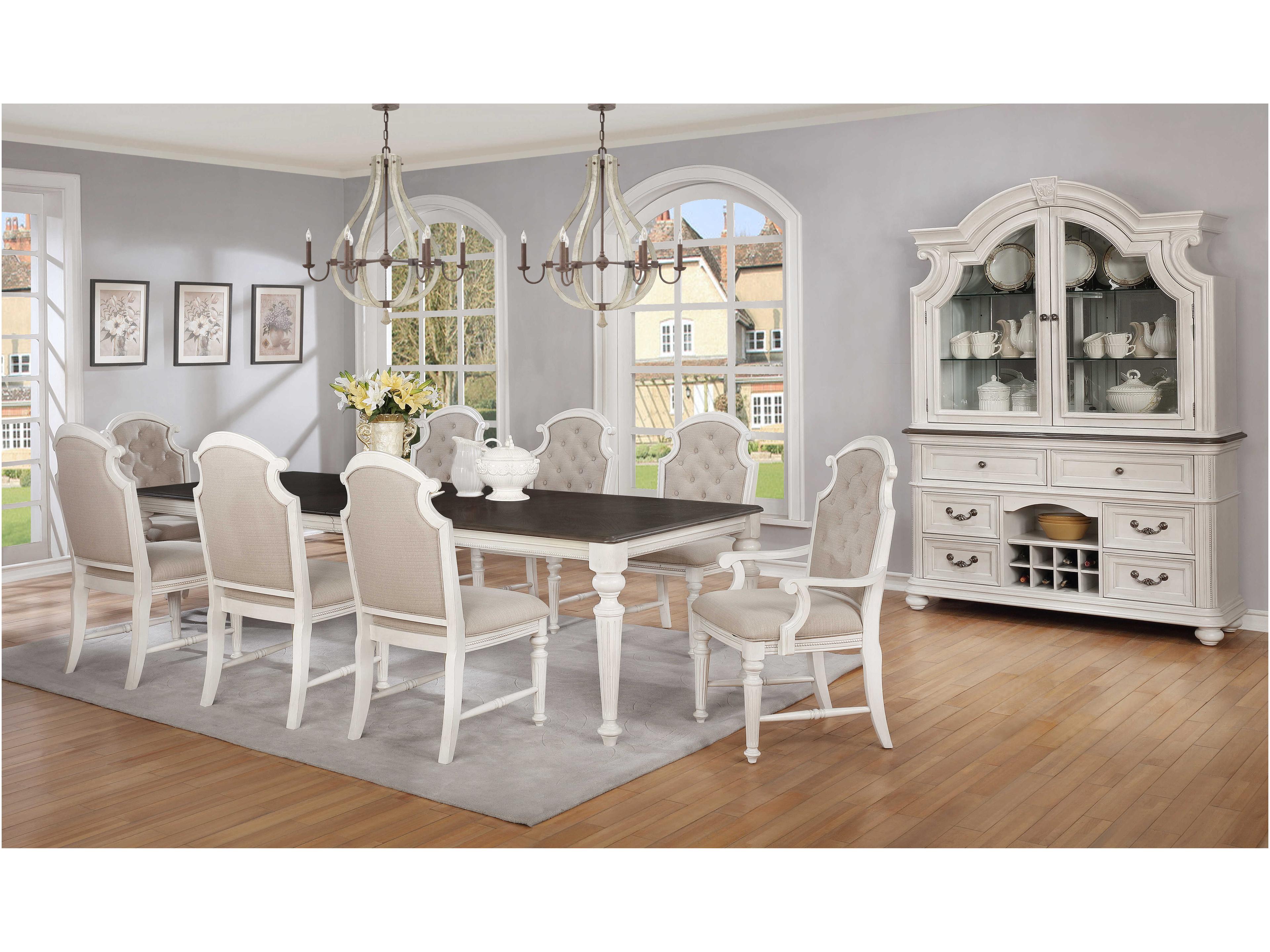 Avalon Furniture 62" Oak Wood Light Gray Distressed White Sideboard